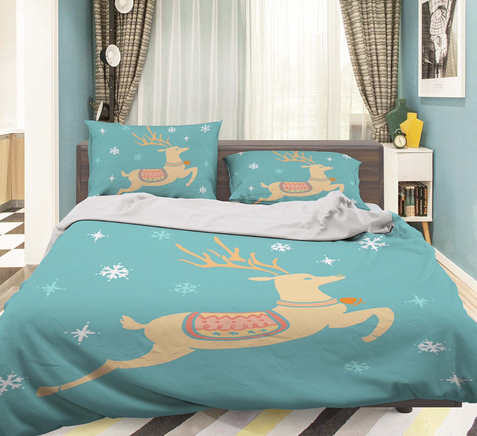 3D Deer Snowflake 45018 Christmas Quilt Duvet Cover Xmas Bed Pillowcases