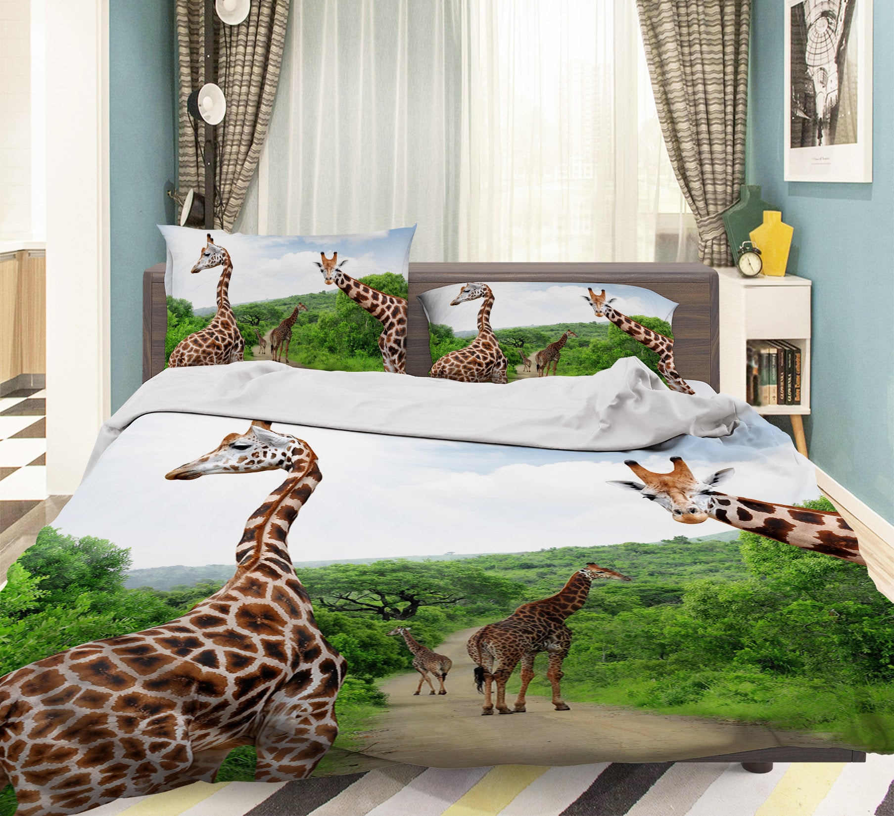 3D Giraffe Forest 004 Bed Pillowcases Quilt
