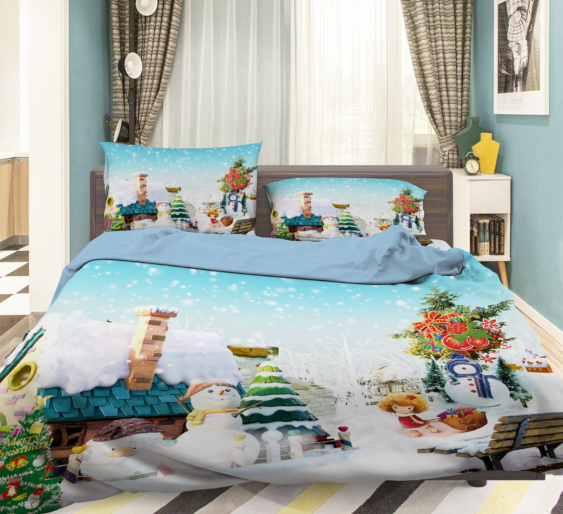 3D Snow House 45006 Christmas Quilt Duvet Cover Xmas Bed Pillowcases