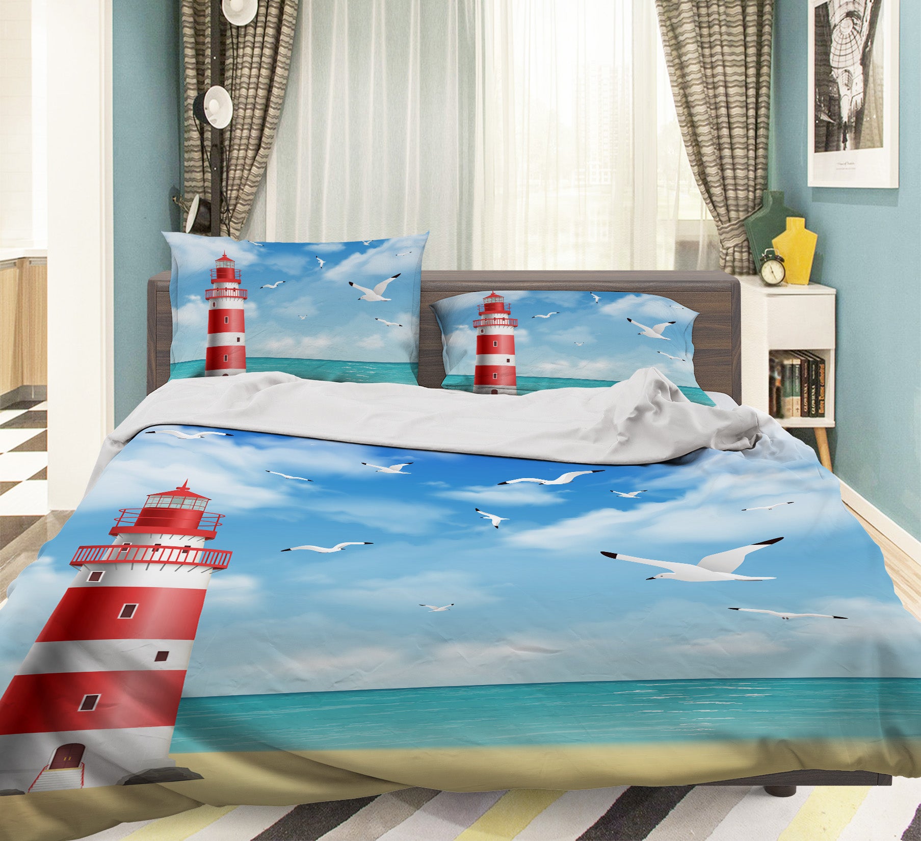 3D Lighthouse Seagull 19153 Bed Pillowcases Quilt
