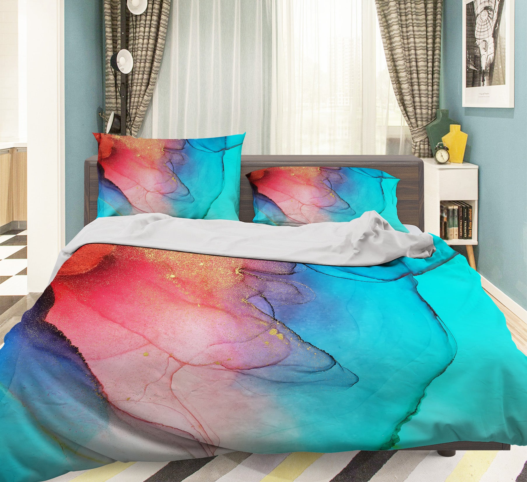 3D Red Blue 60133 Bed Pillowcases Quilt