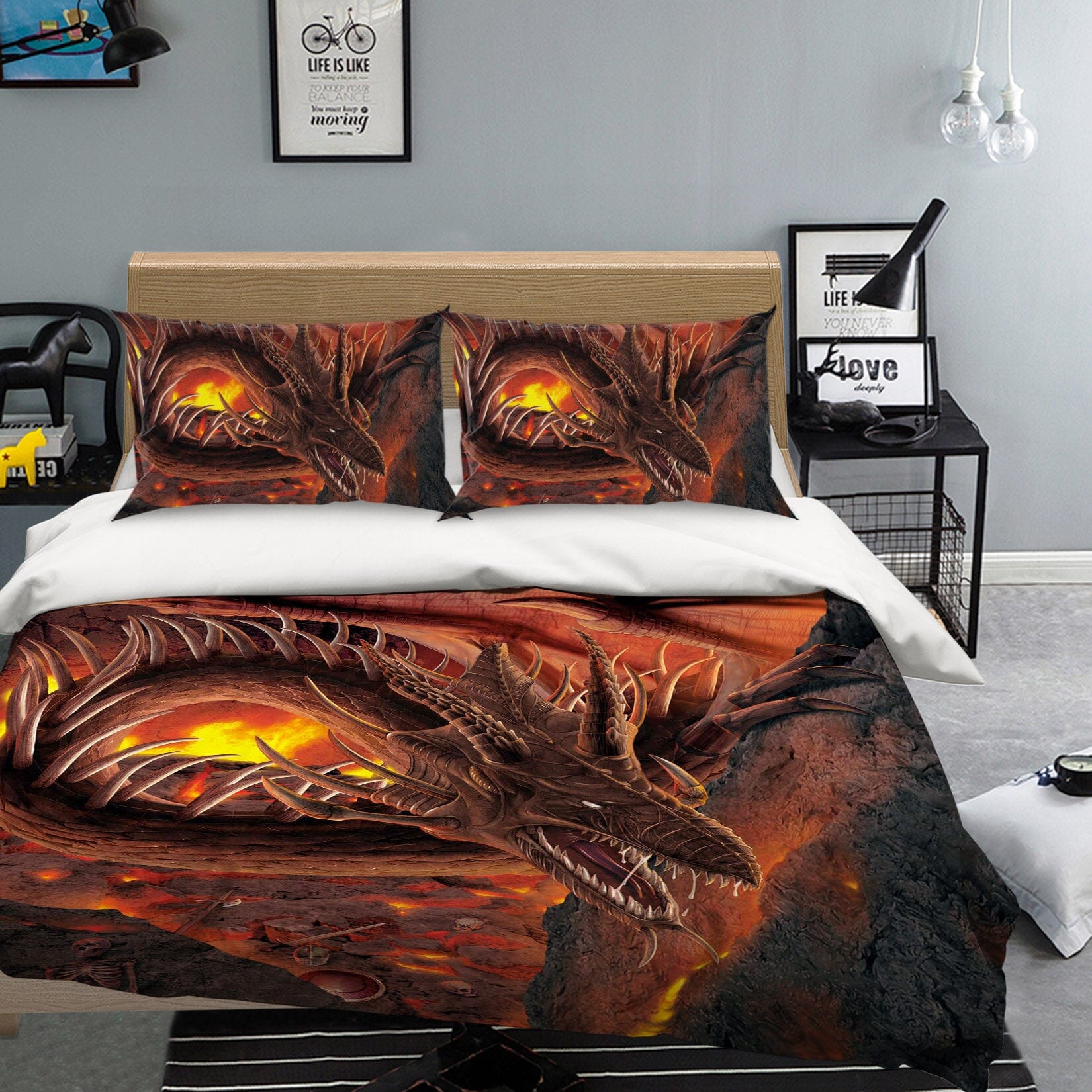 3D HellFire Dragon 050 Bed Pillowcases Quilt Exclusive Designer Vincent Quiet Covers AJ Creativity Home 