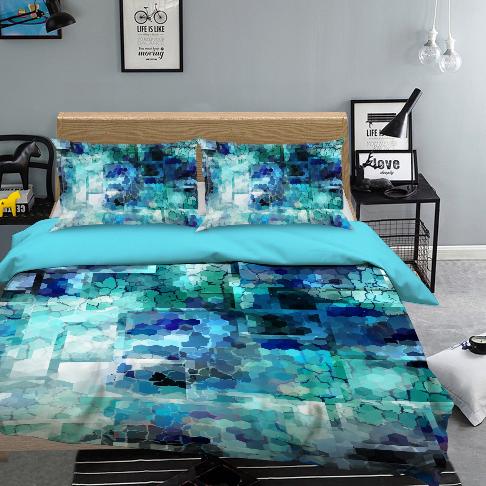 3D Blue-Green 13214 Bed Pillowcases Quilt
