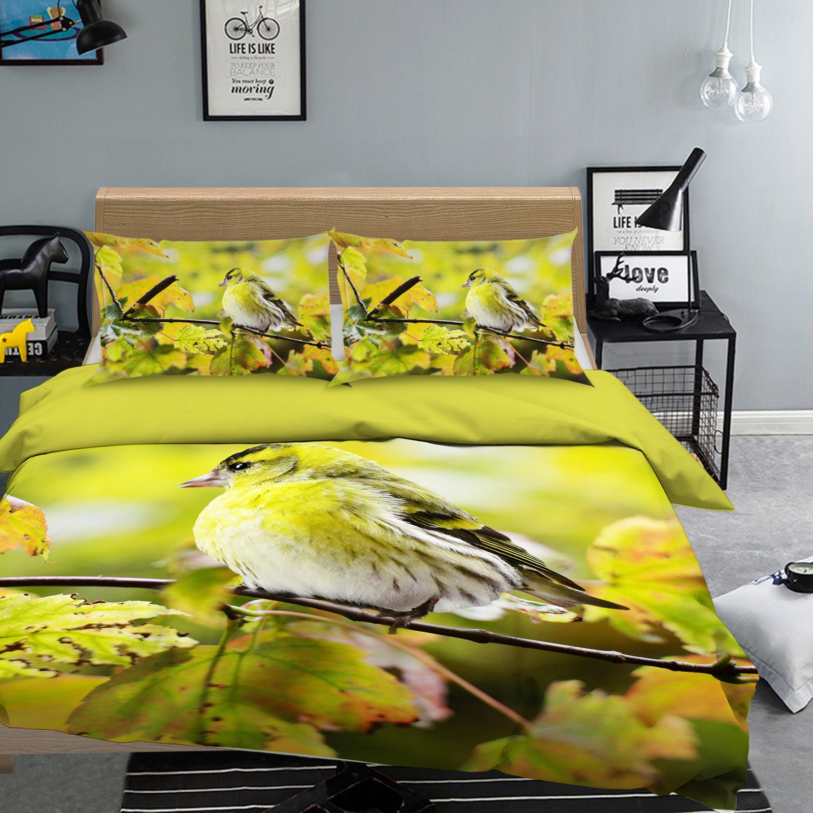 3D Green Bird 024 Bed Pillowcases Quilt