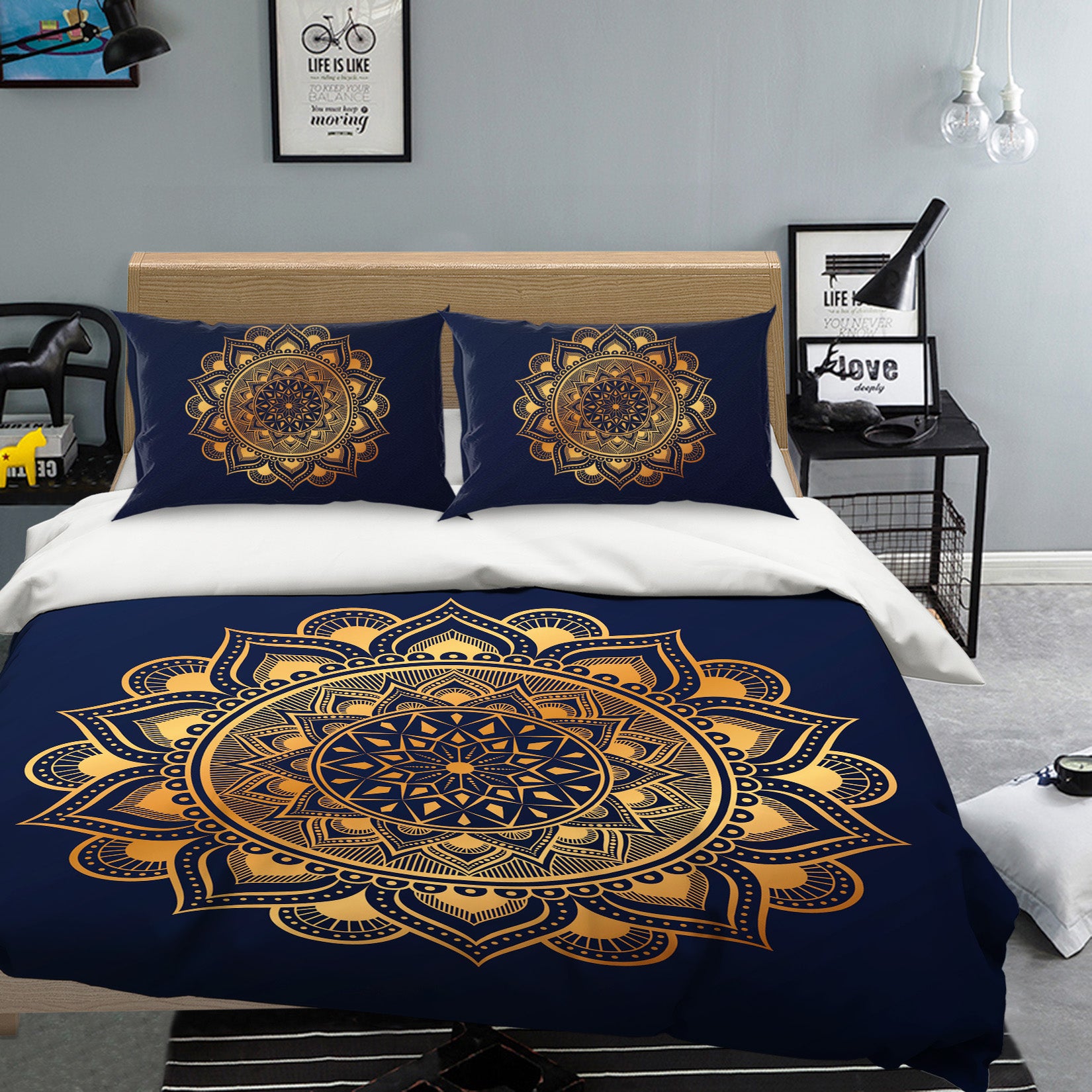 3D Golden Circle Pattern 58244 Bed Pillowcases Quilt