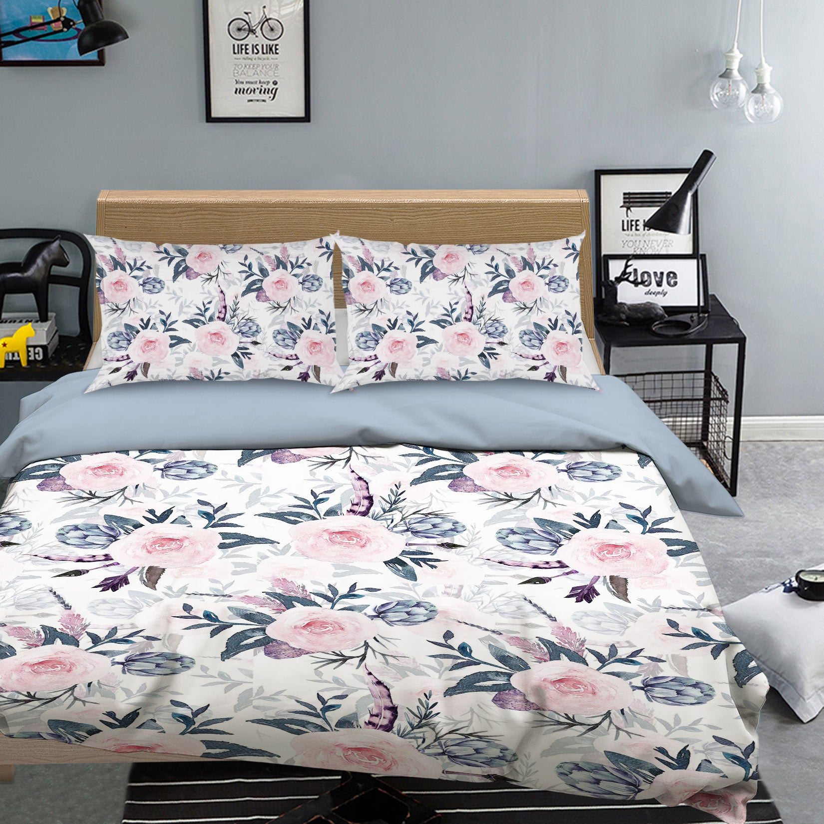 3D Blue Pink Flower 18181 Uta Naumann Bedding Bed Pillowcases Quilt