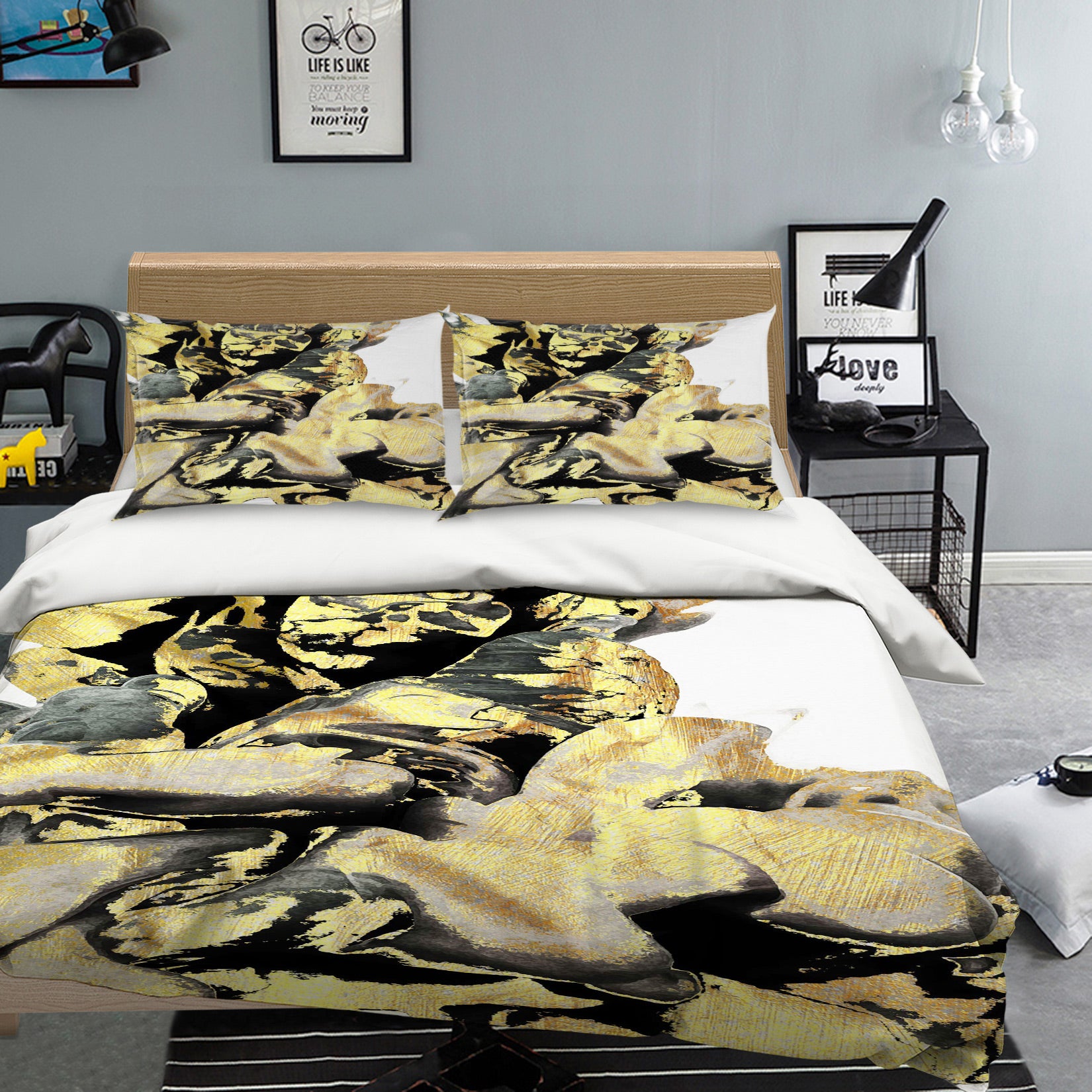3D Black Gold Pattern 59120 Bed Pillowcases Quilt