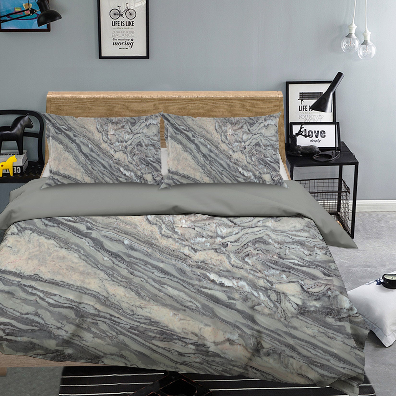 3D Grey Marble Pattern 16005 Bed Pillowcases Quilt