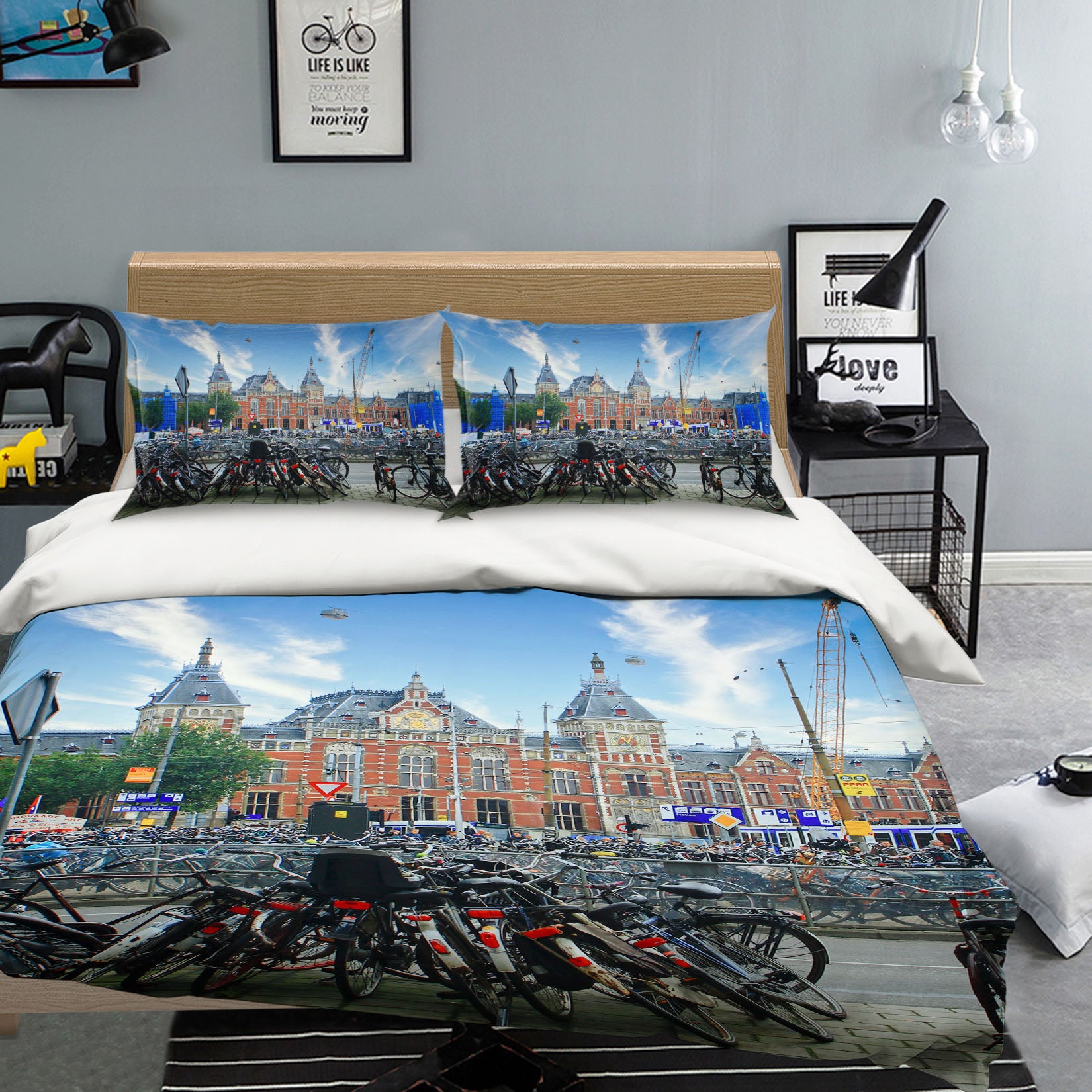 3D Bike Building 8665 Kathy Barefield Bedding Bed Pillowcases Quilt