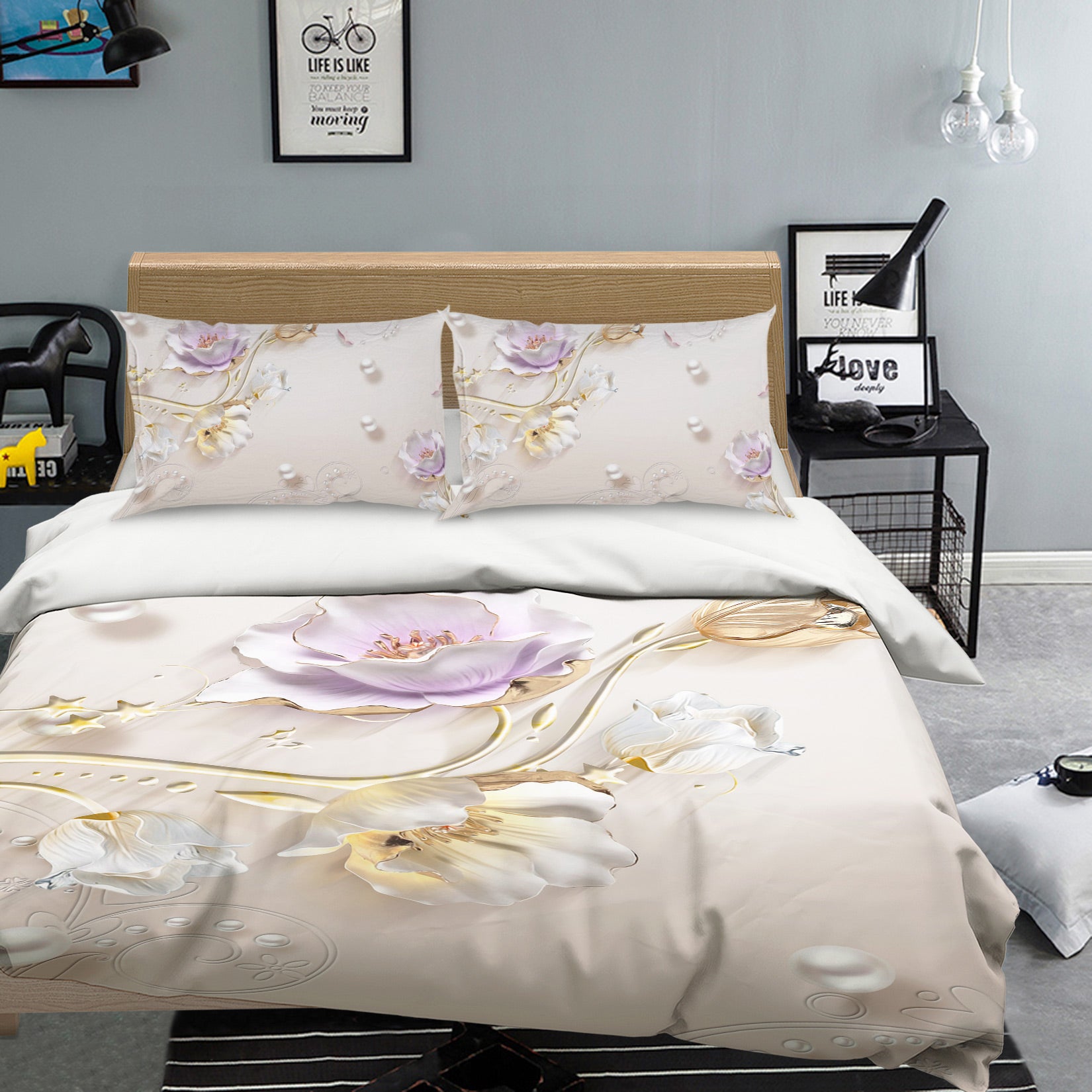 3D Flowers 13067 Bed Pillowcases Quilt