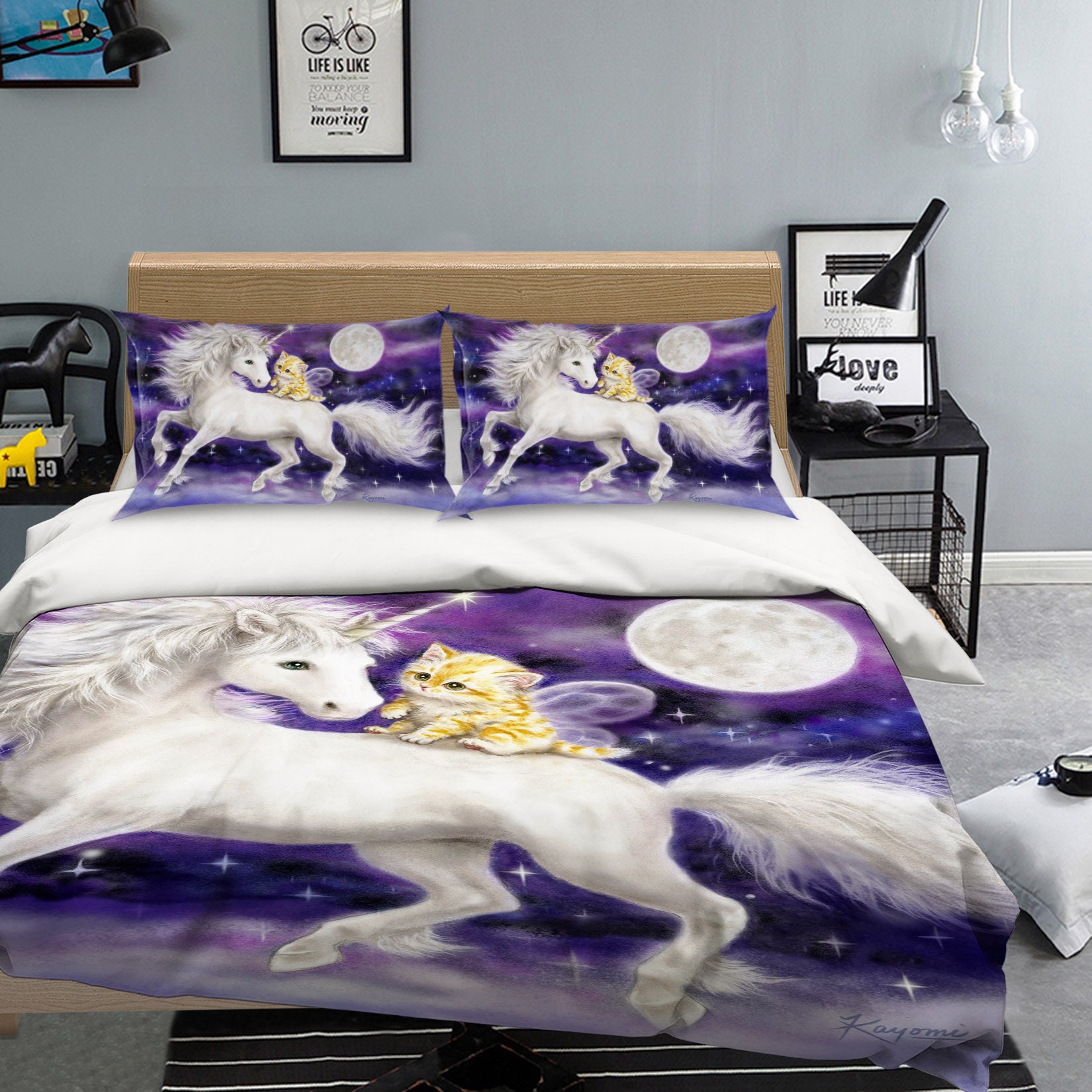 3D Unicorn Cat 5873 Kayomi Harai Bedding Bed Pillowcases Quilt Cover Duvet Cover