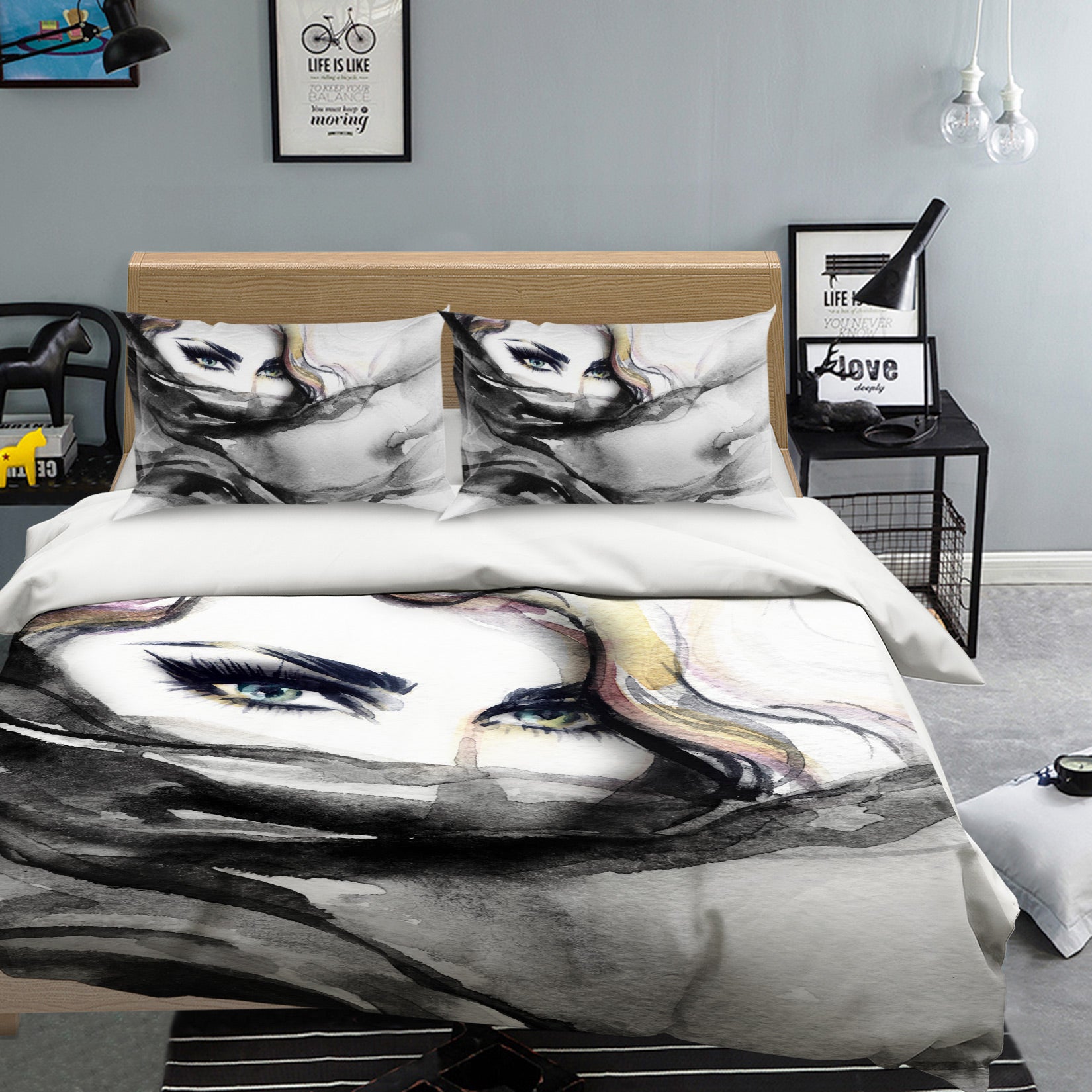 3D Black Yarn Woman 046 Bed Pillowcases Quilt