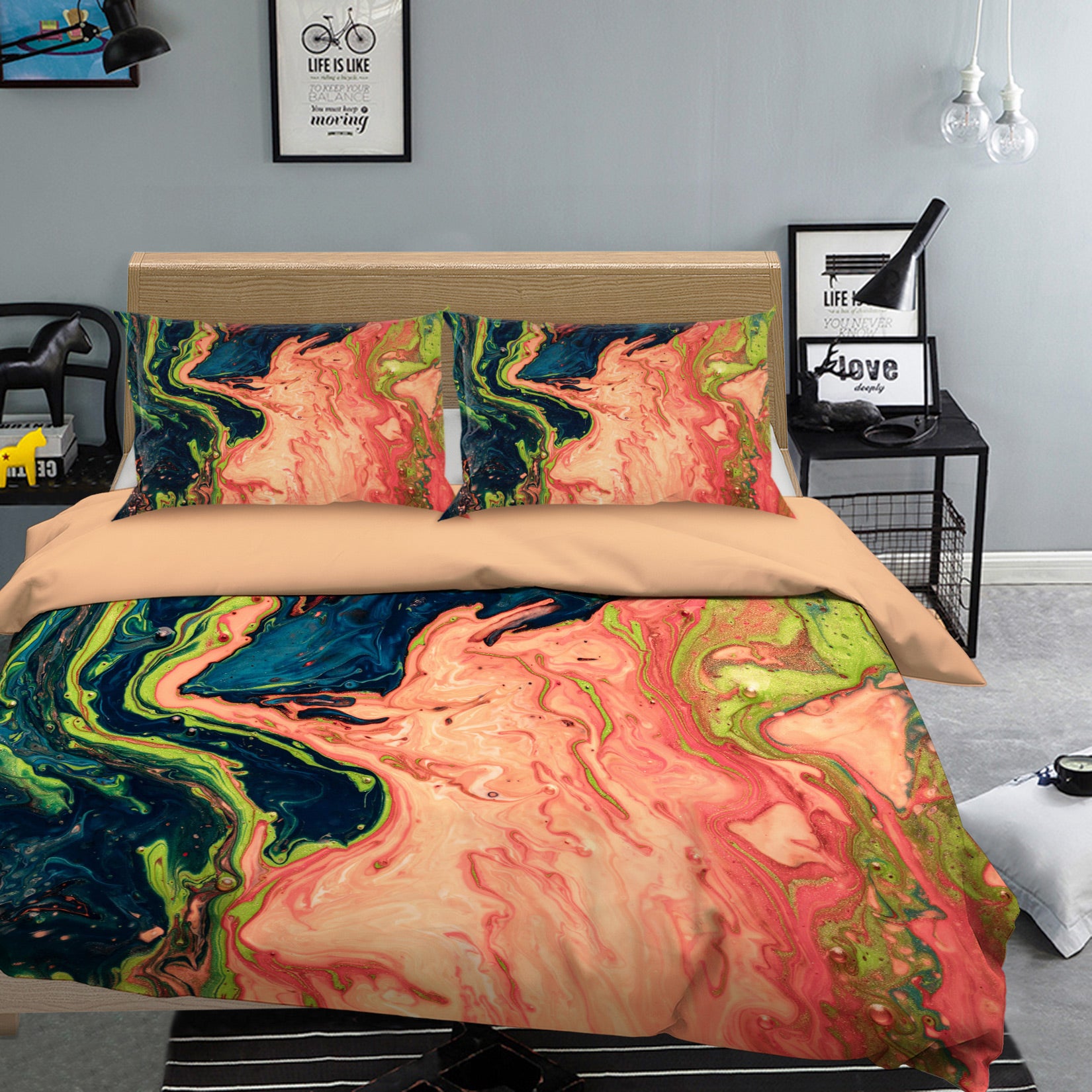 3D Pink Green Texture 59190 Bed Pillowcases Quilt