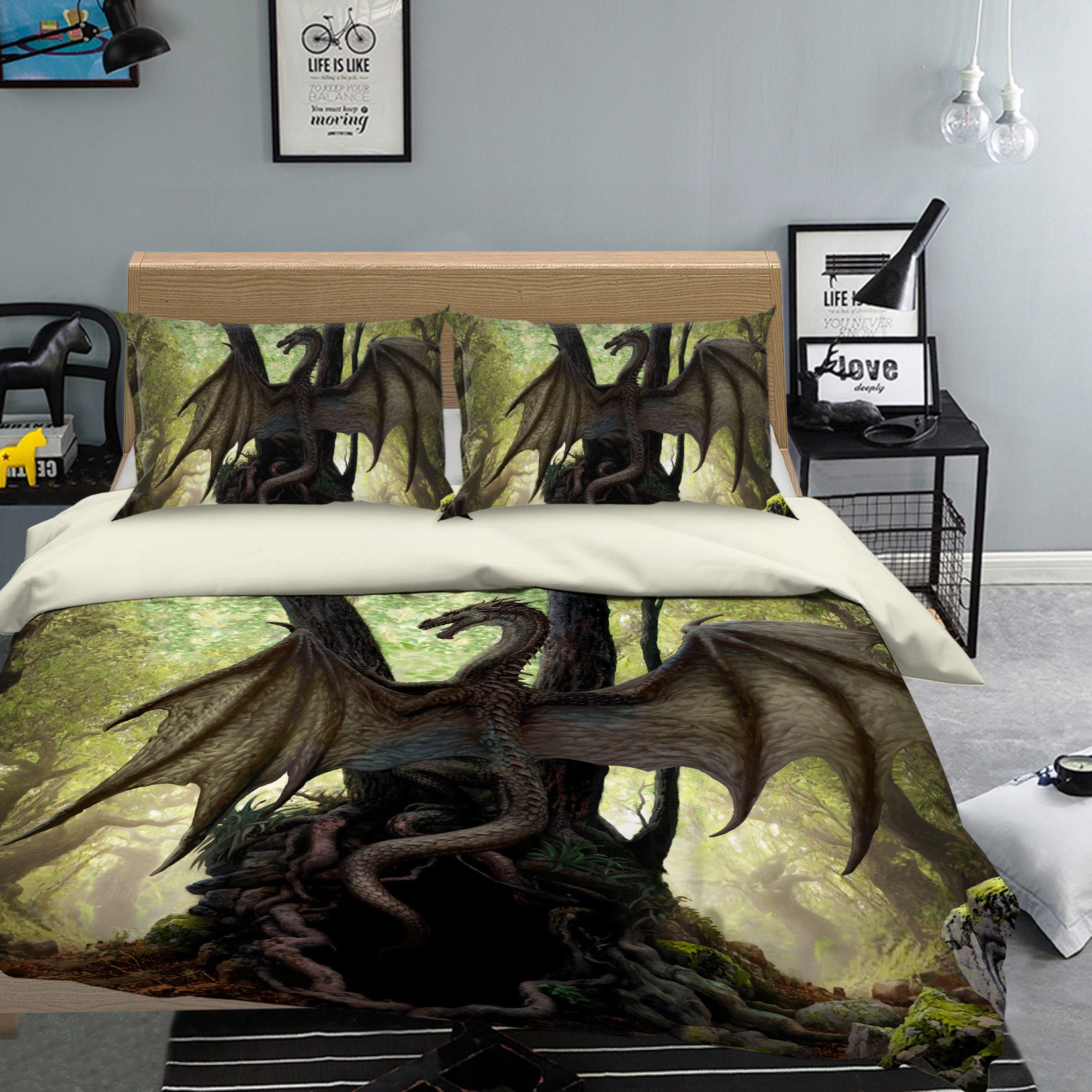 3D Trees Black Dragon 7027 Ciruelo Bedding Bed Pillowcases Quilt