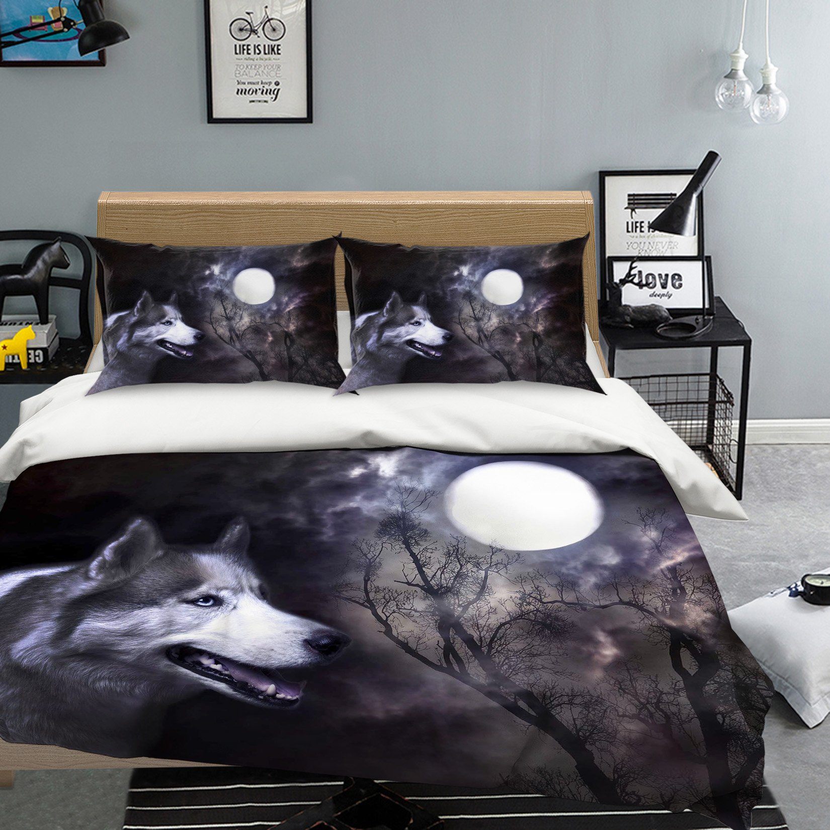 3D Moon Wolf 150 Bed Pillowcases Quilt Wallpaper AJ Wallpaper 