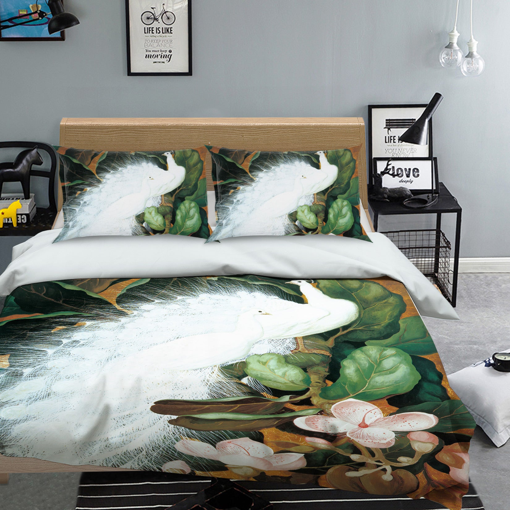 3D White Peacock 12058 Bed Pillowcases Quilt