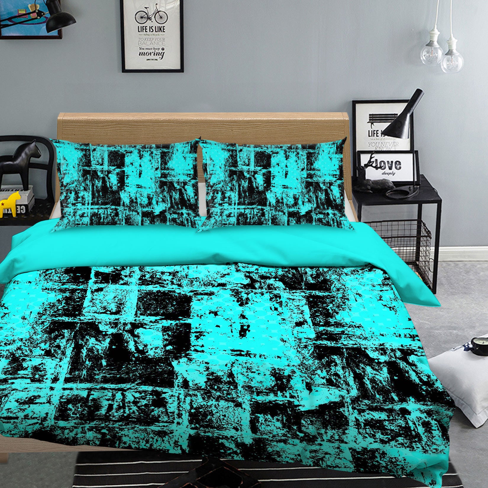 3D Blue-Green 14016 Bed Pillowcases Quilt