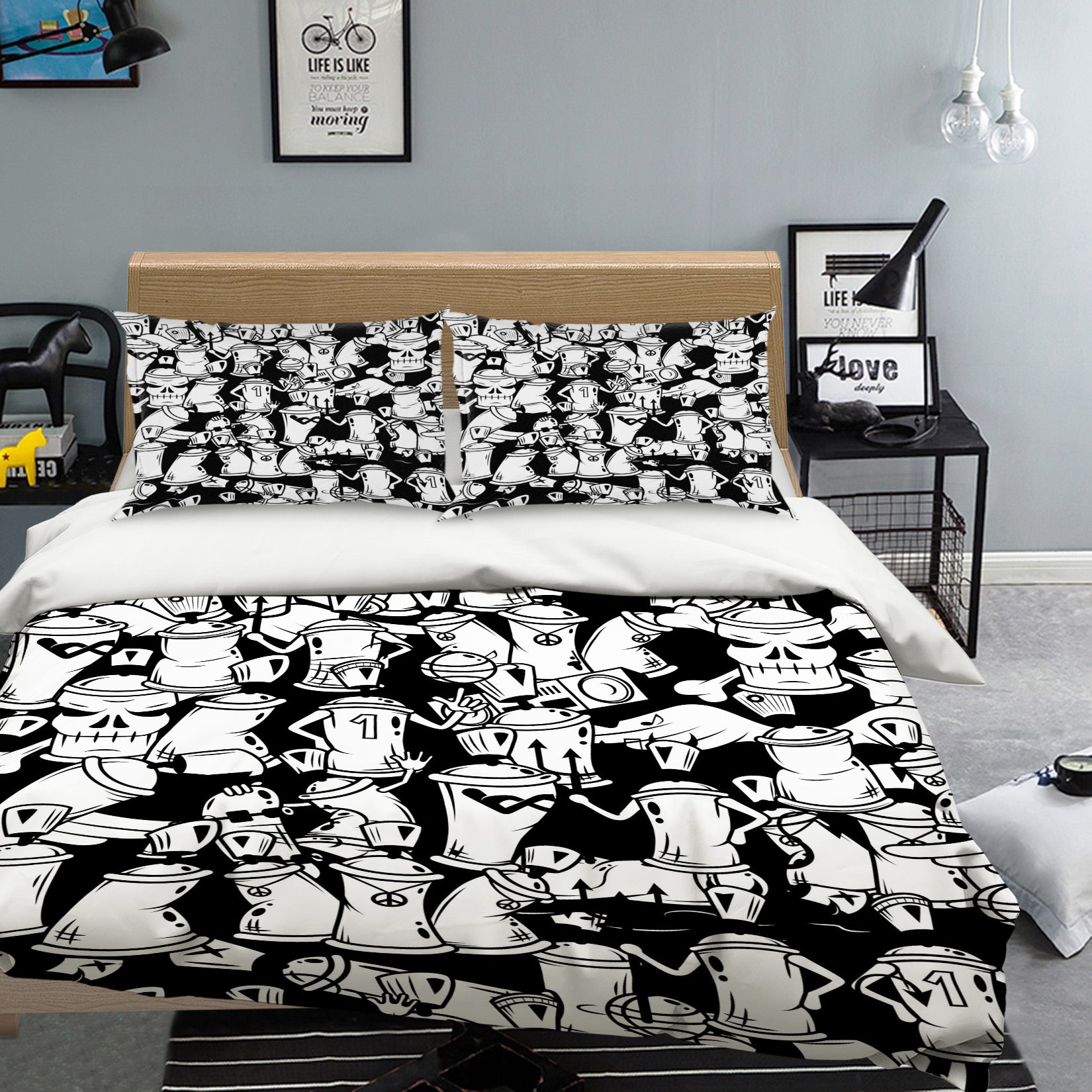 3D Black White Graffiti Spray 60046 Bed Pillowcases Quilt