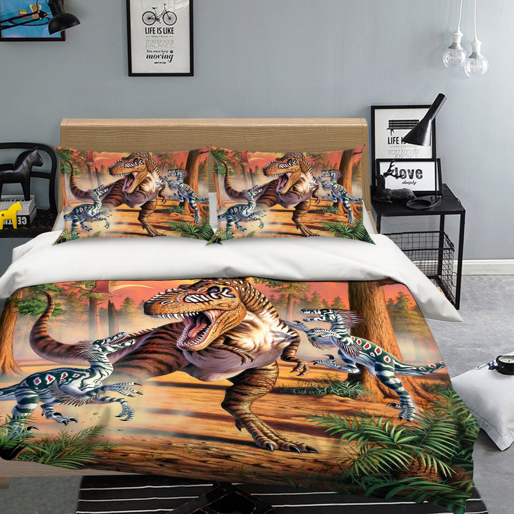 3D Dino Battle 2103 Jerry LoFaro bedding Bed Pillowcases Quilt Quiet Covers AJ Creativity Home 