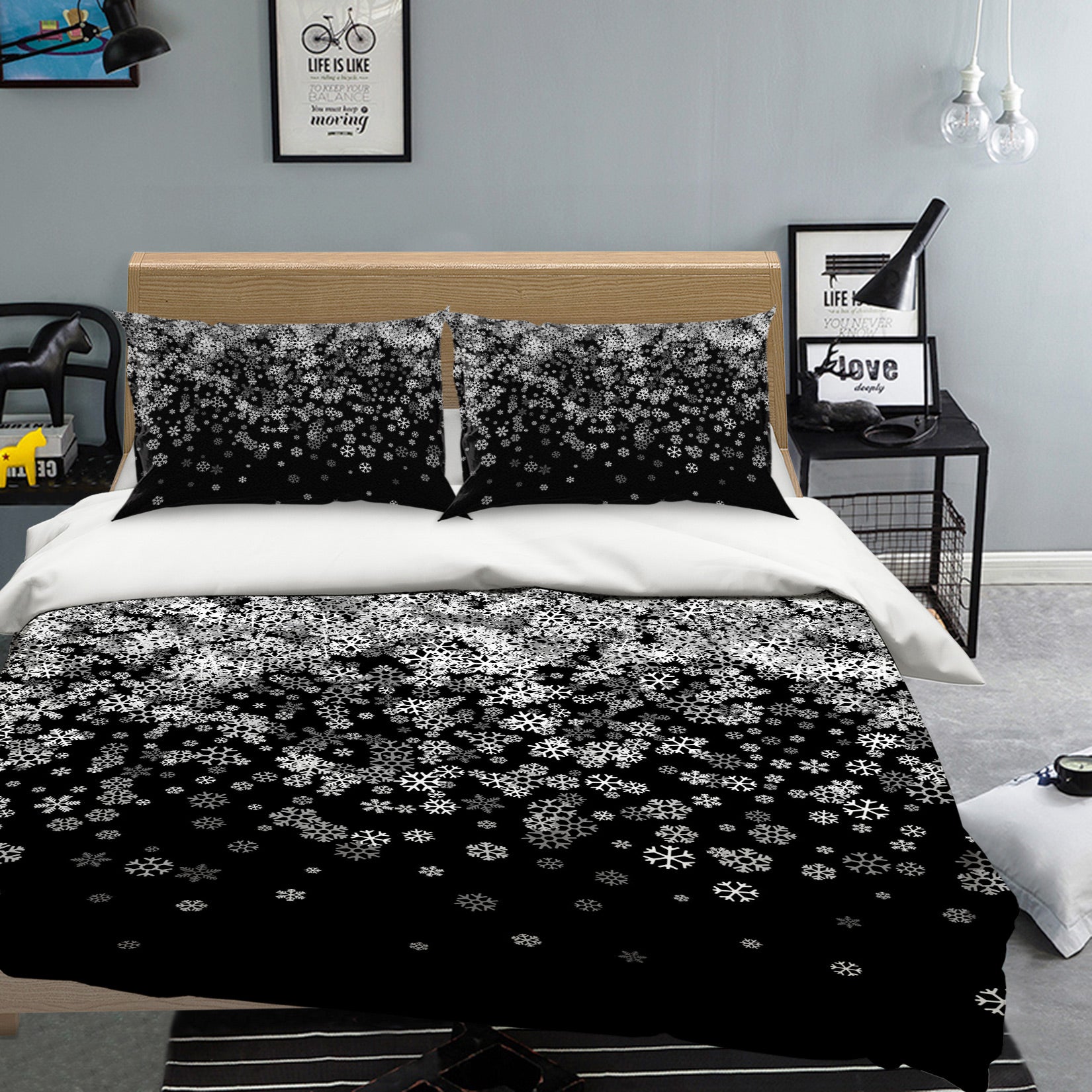 3D Black Snowflake 13219 Bed Pillowcases Quilt
