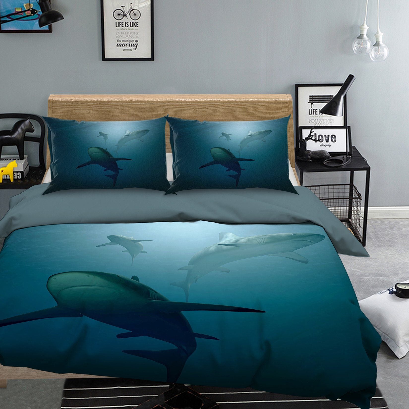 3D Deep Sea Shark 1953 Bed Pillowcases Quilt Quiet Covers AJ Creativity Home 