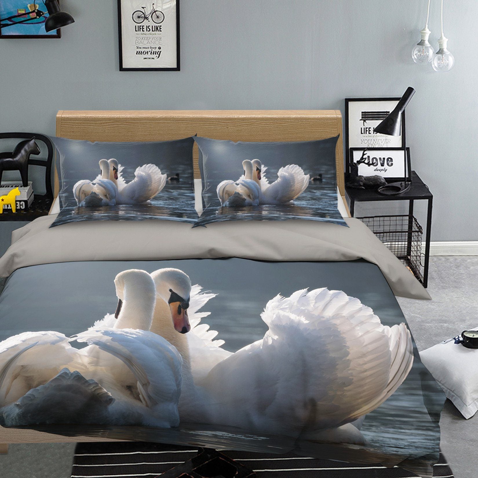 3D Swan 1997 Bed Pillowcases Quilt Quiet Covers AJ Creativity Home 