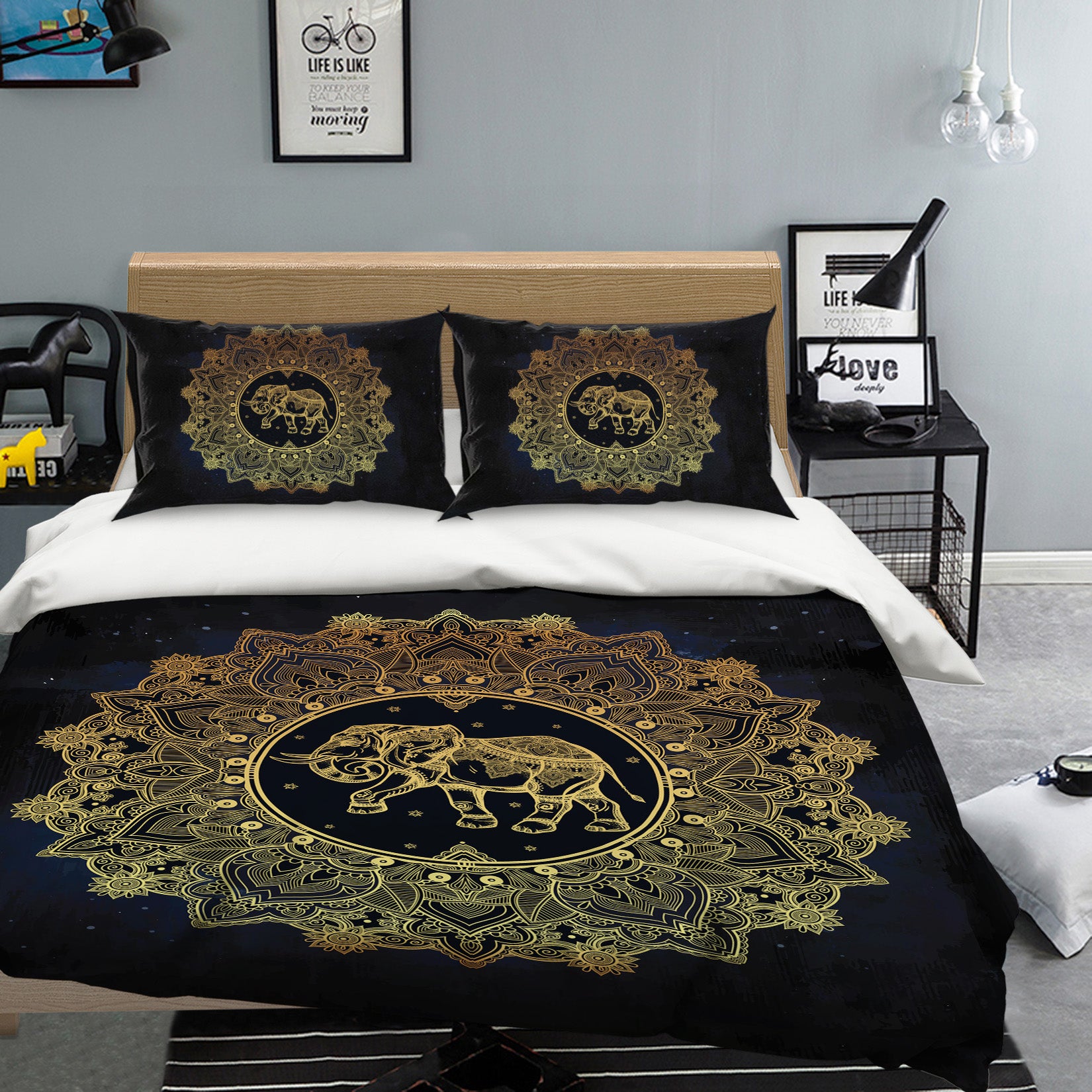 3D Golden Elephant Pattern 58225 Bed Pillowcases Quilt