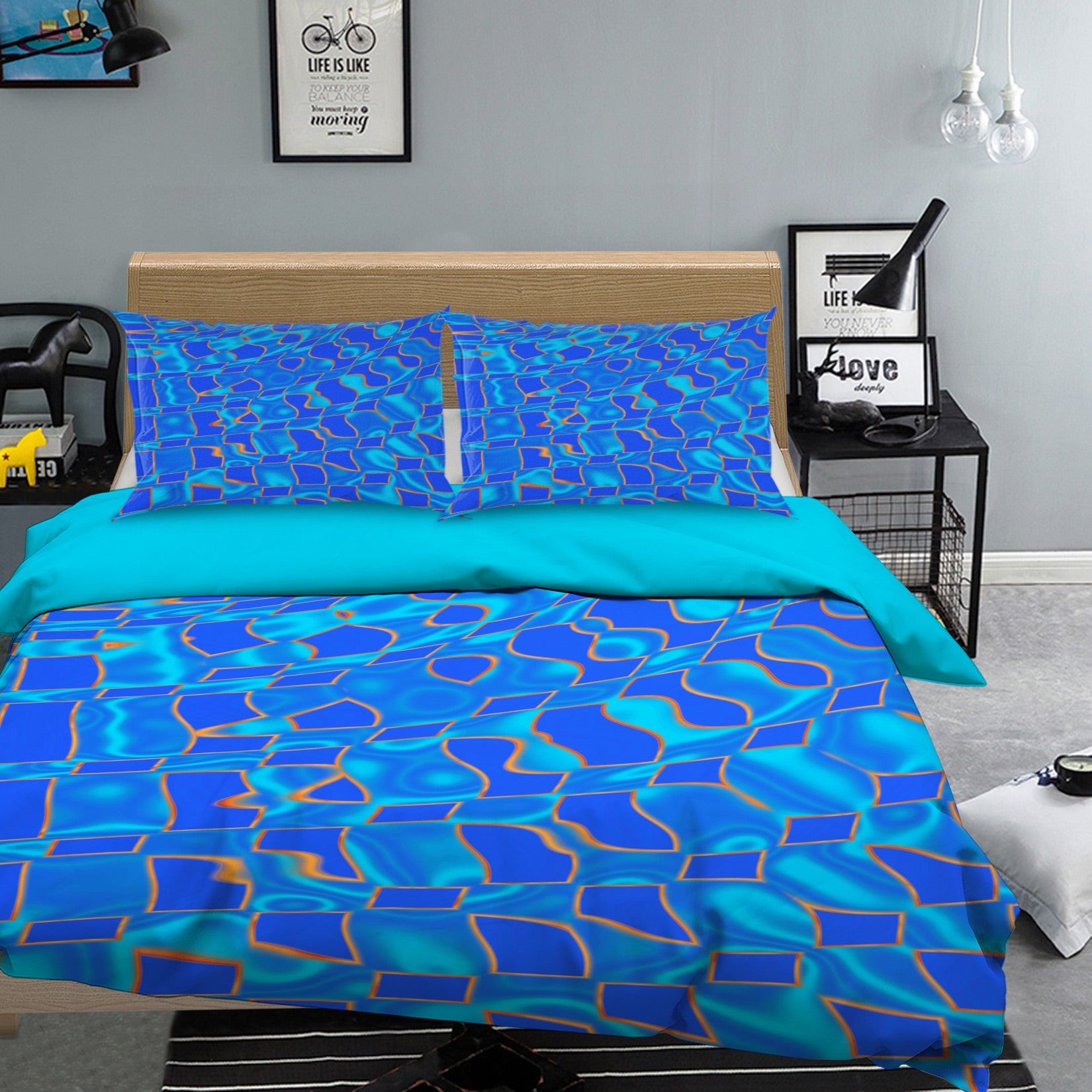 3D Blue Ripple 13150 Bed Pillowcases Quilt
