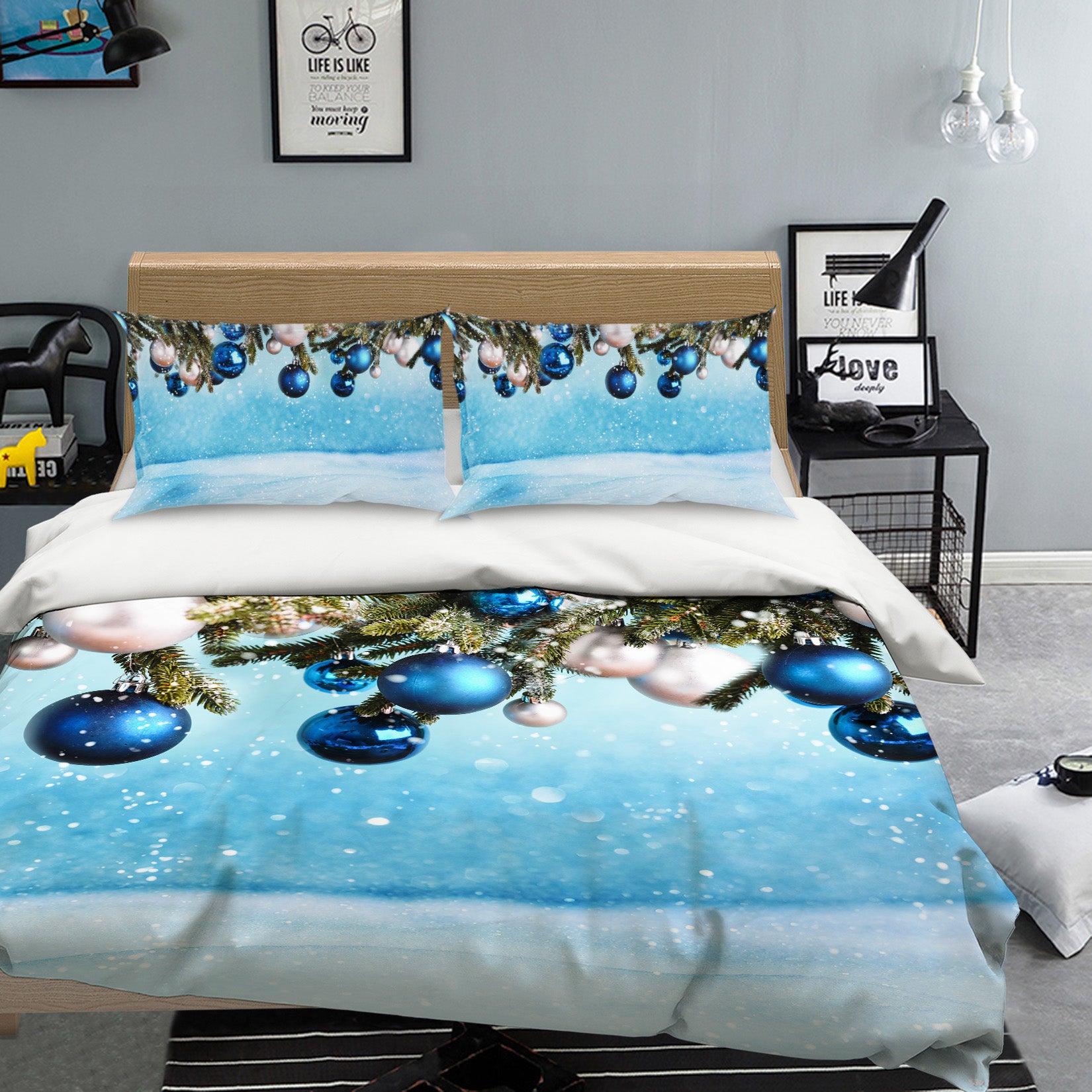 3D Blue White Ball 51130 Christmas Quilt Duvet Cover Xmas Bed Pillowcases