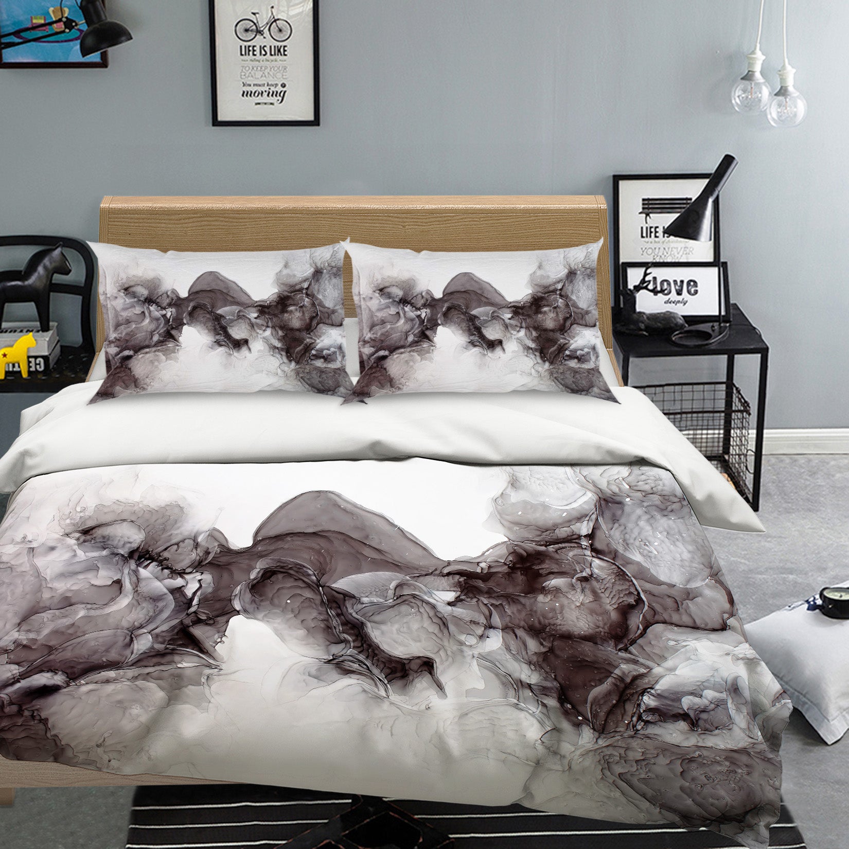 3D Black Gray 60138 Bed Pillowcases Quilt