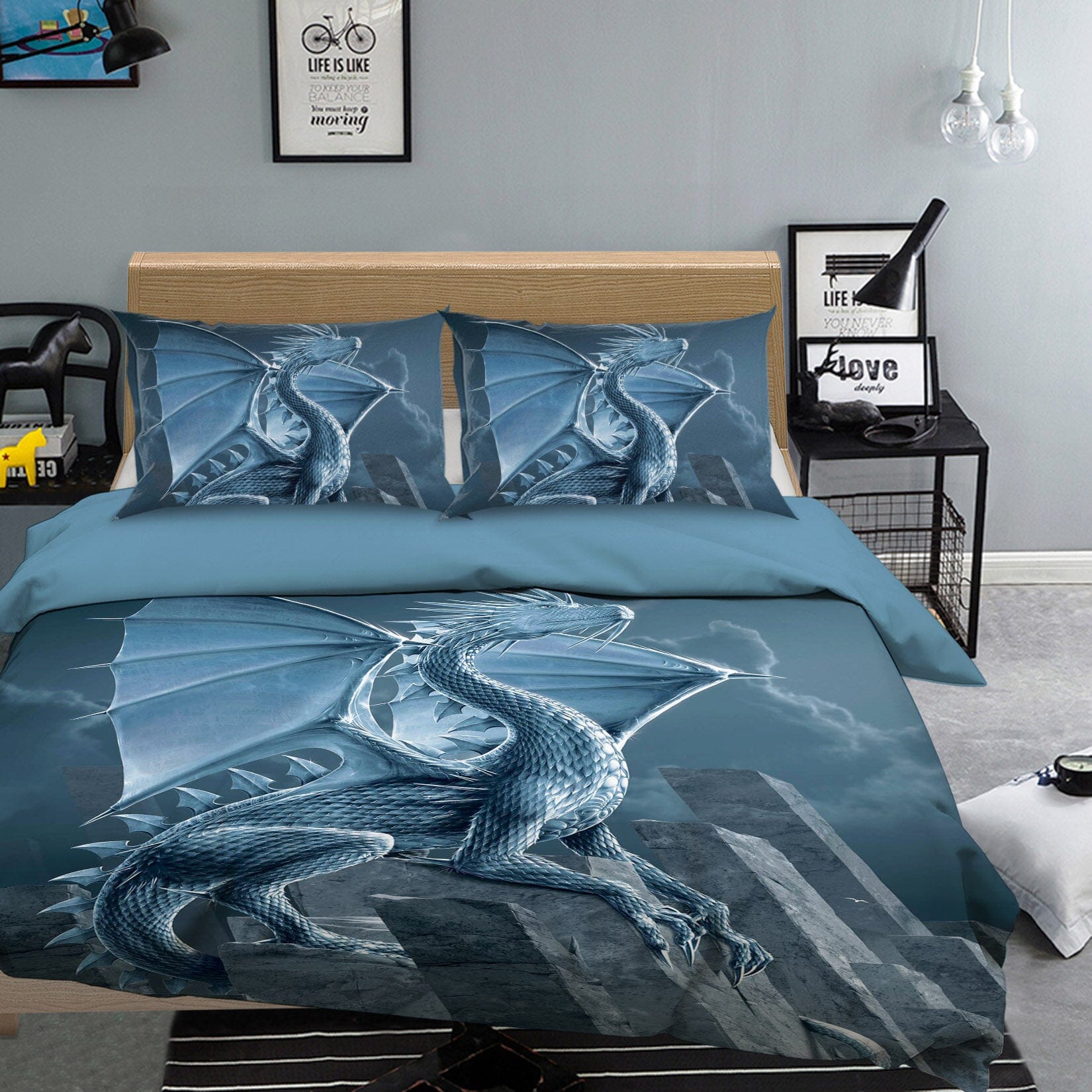 3D Silver Dragon 080 Bed Pillowcases Quilt Exclusive Designer Vincent Quiet Covers AJ Creativity Home 
