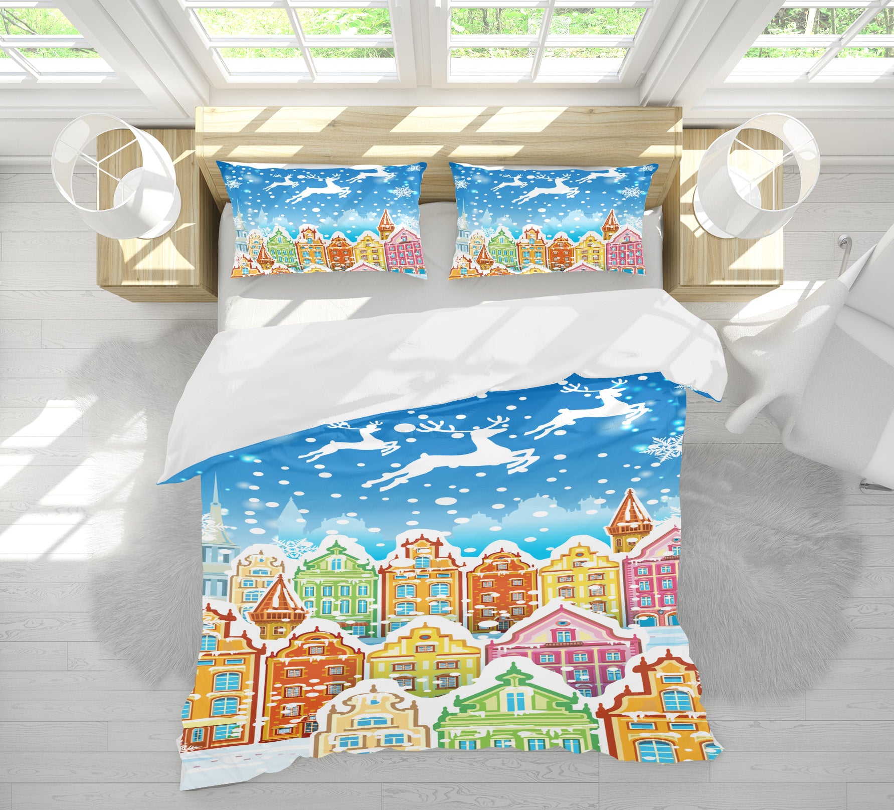 3D Colorful Snow Houses 51089 Christmas Quilt Duvet Cover Xmas Bed Pillowcases