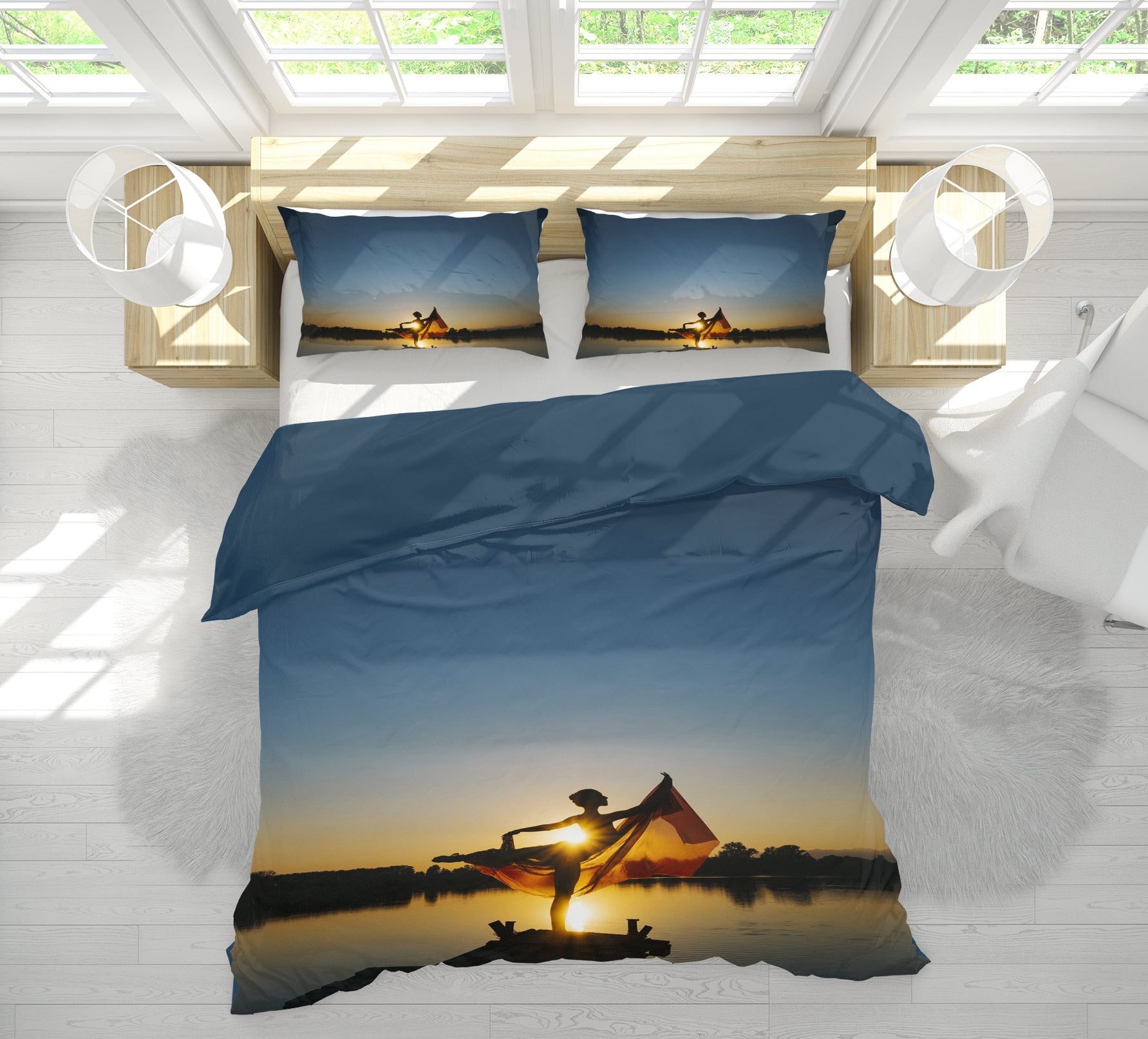 3D Lakeside Girl 14088 Bed Pillowcases Quilt