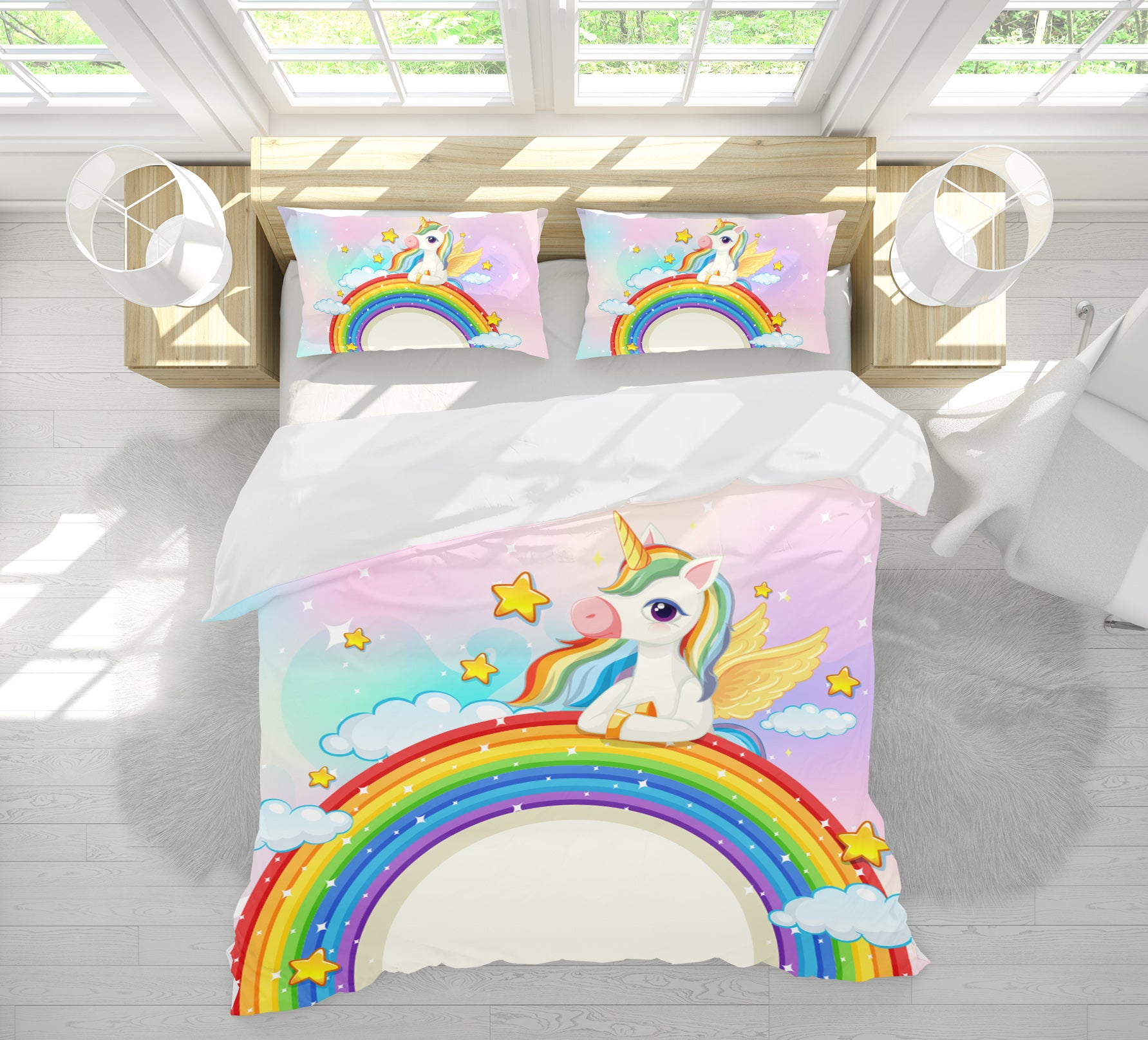 3D Unicorn Star Rainbow 61039 Bed Pillowcases Quilt