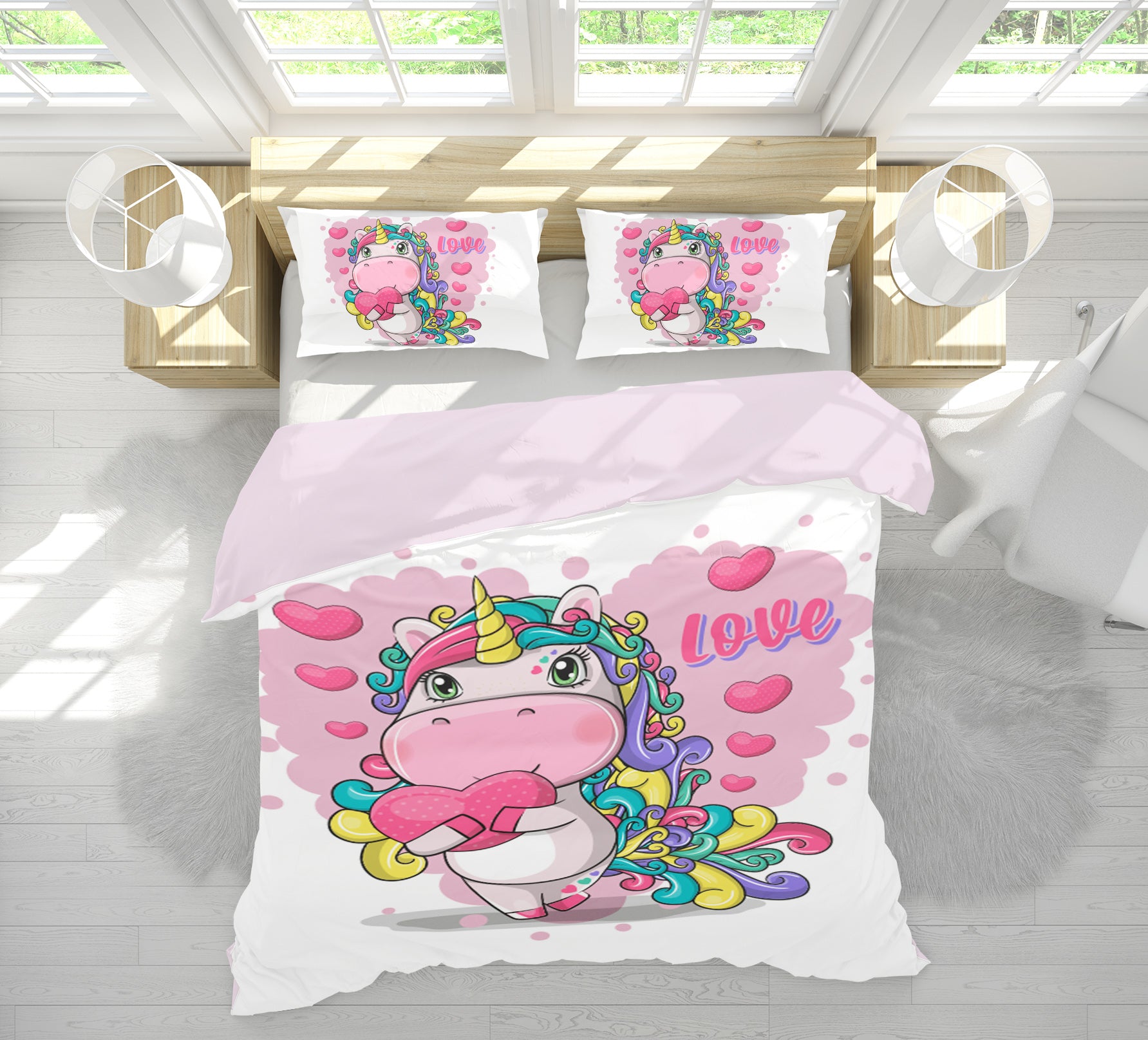 3D Cartoon Heart Unicorn 59041 Bed Pillowcases Quilt