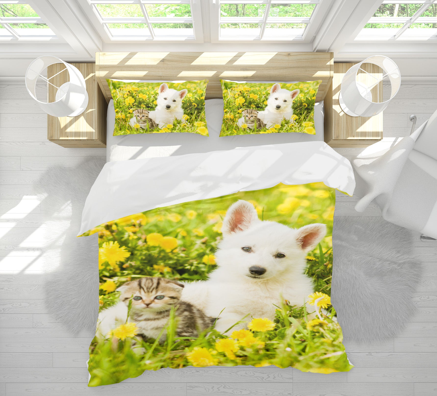 3D White Dog Cat 15054 Bed Pillowcases Quilt