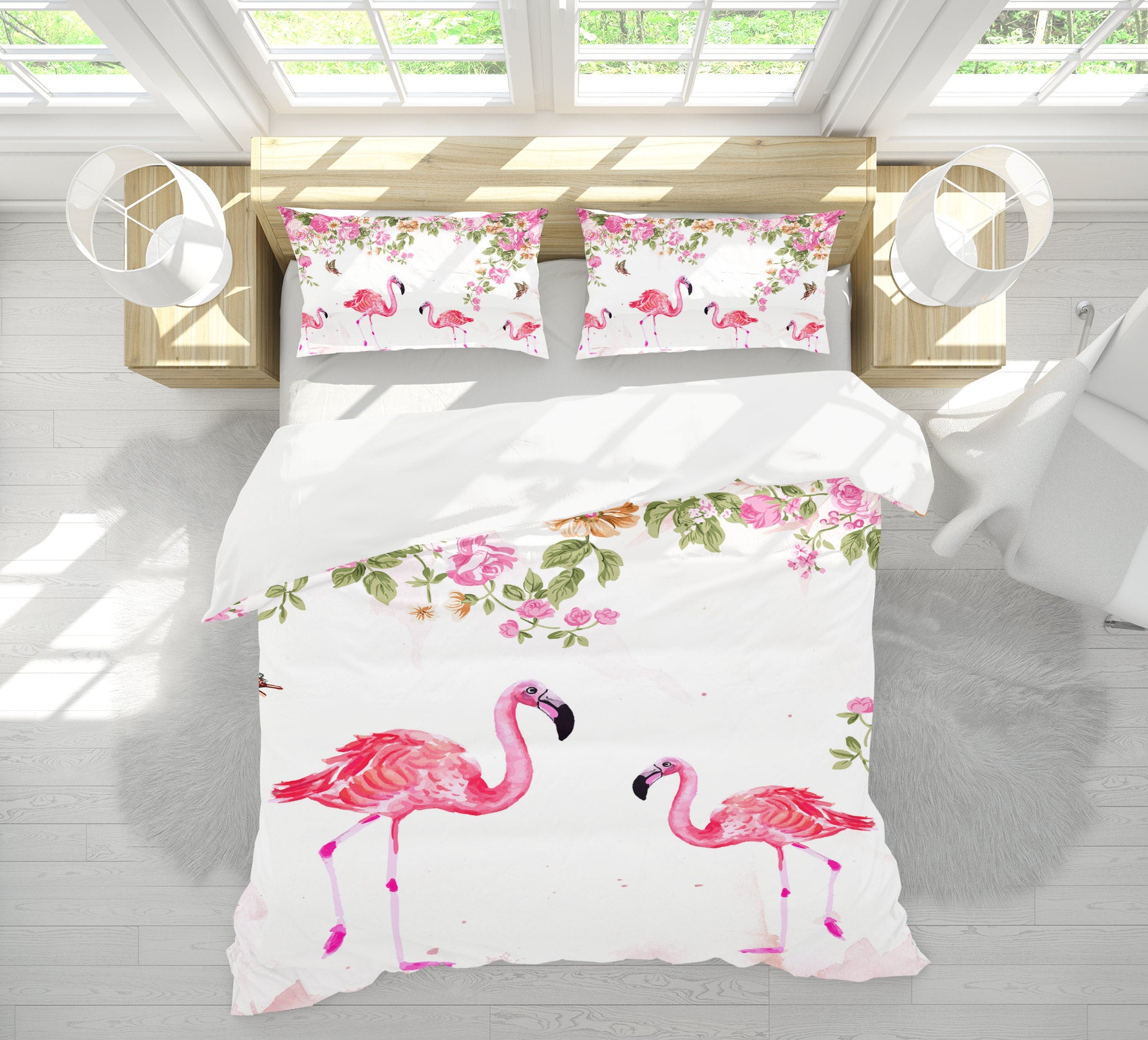3D Flamingo Pair 12108 Bed Pillowcases Quilt