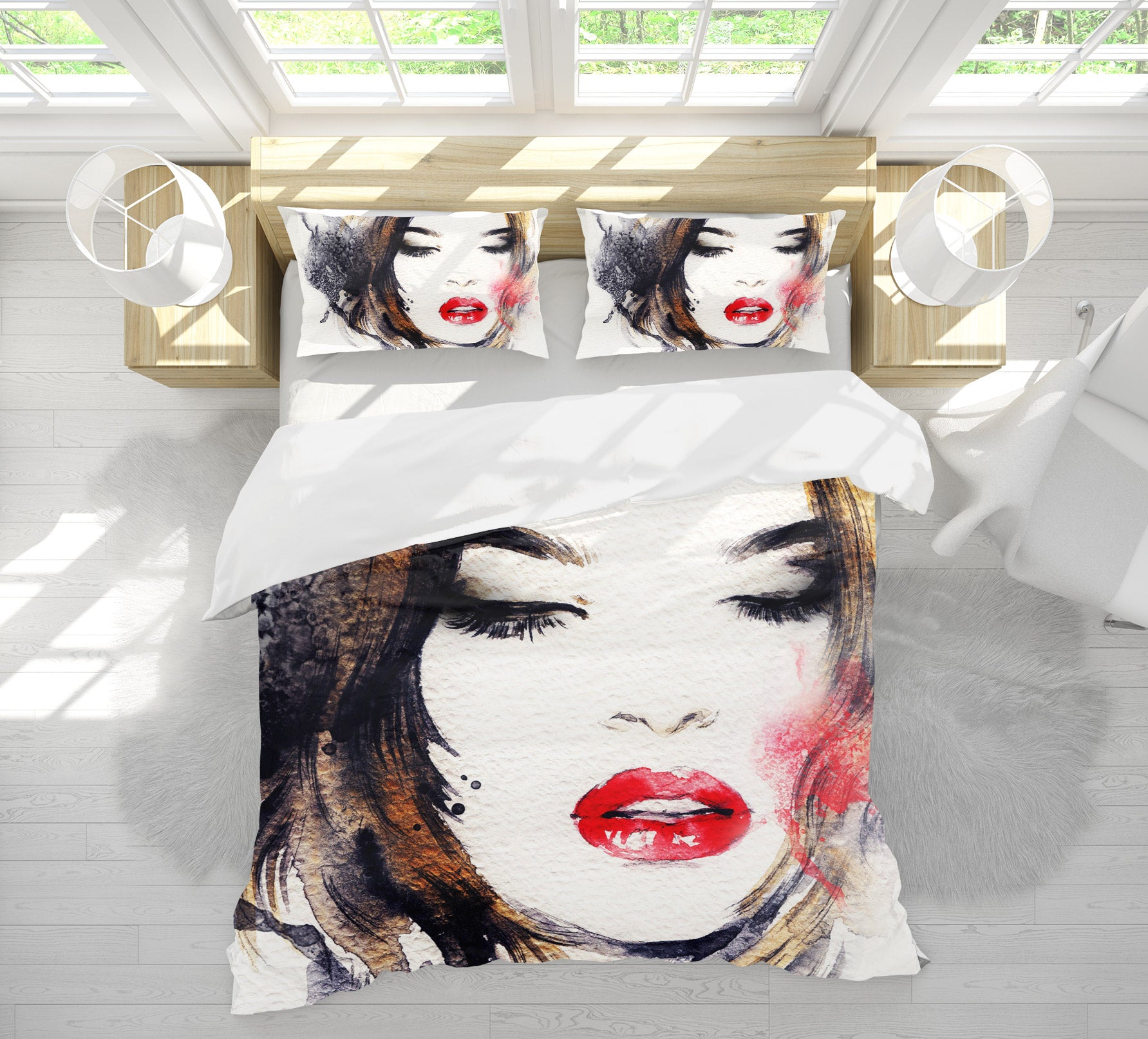 3D Red Lips Woman 004 Bed Pillowcases Quilt