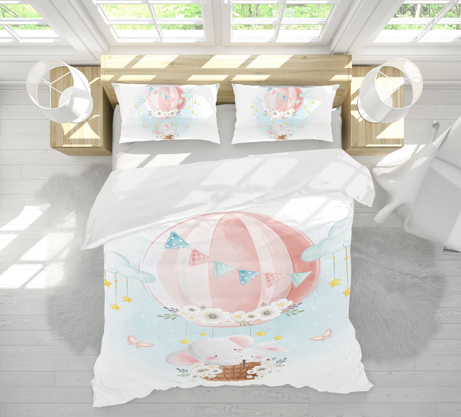 3D Pink Hot Air Balloon 59012 Bed Pillowcases Quilt