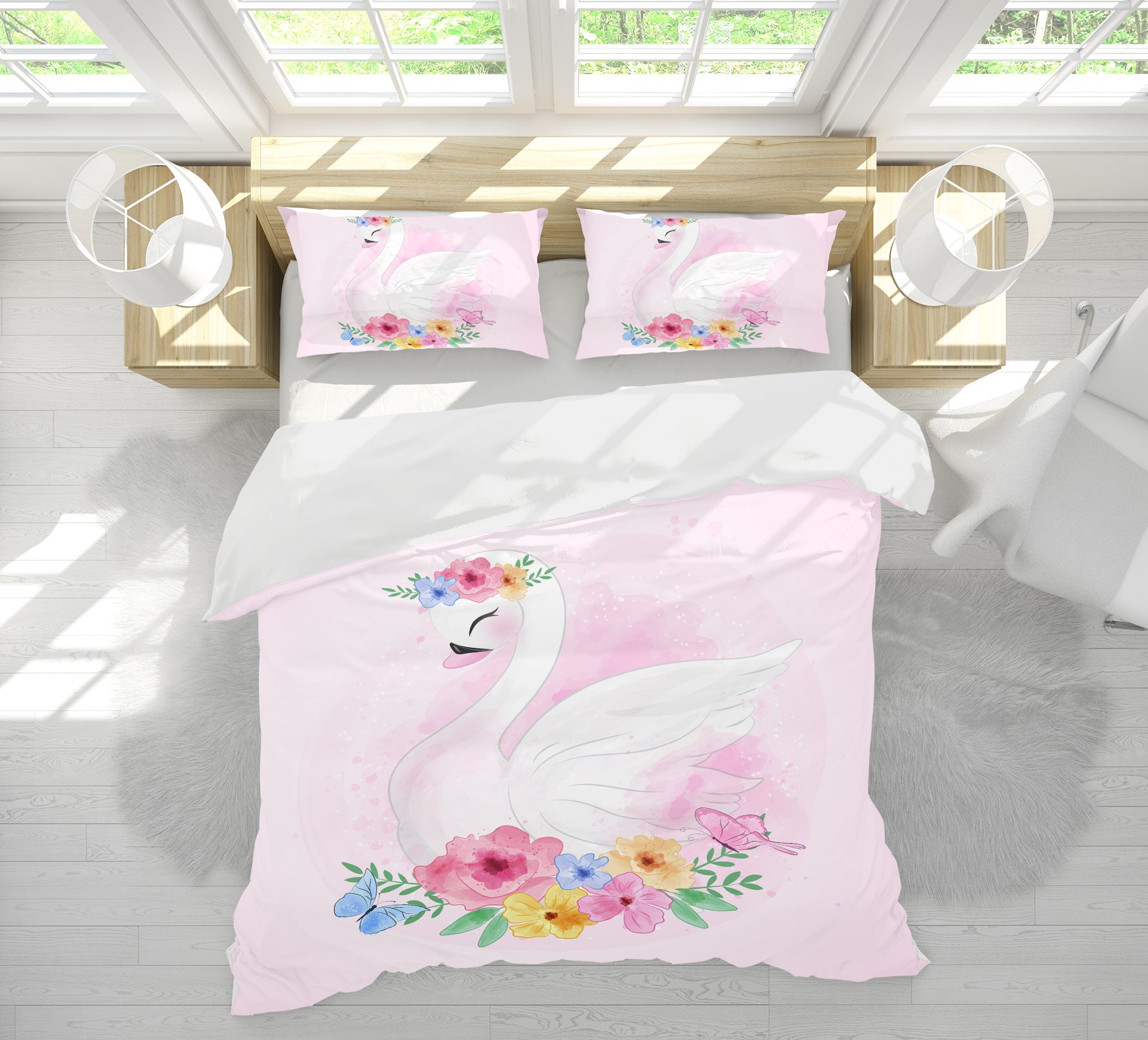 3D Flowers Swan 58231 Bed Pillowcases Quilt
