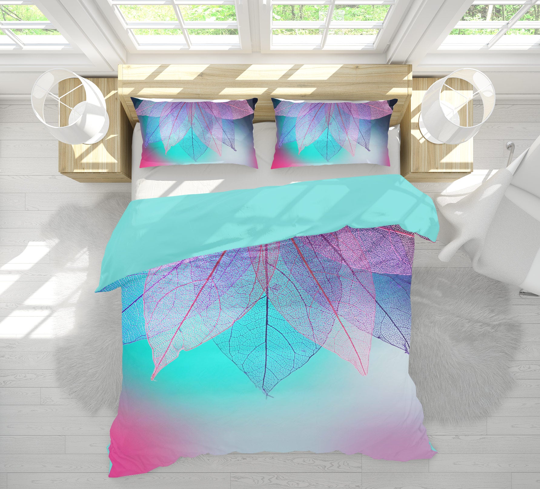 3D Purple Blue Leaves 14023 Bed Pillowcases Quilt