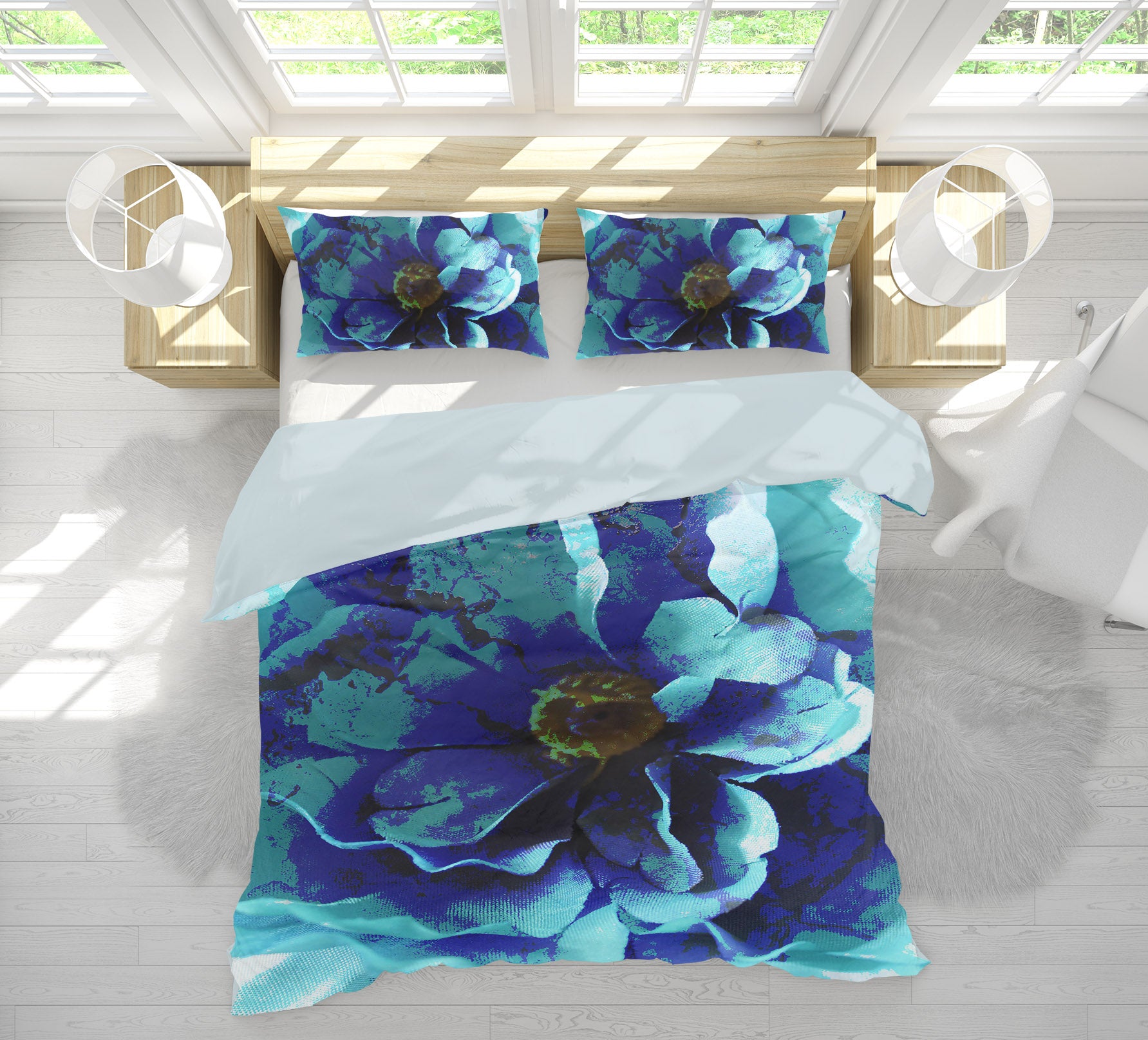 3D Blue Flower 70026 Shandra Smith Bedding Bed Pillowcases Quilt