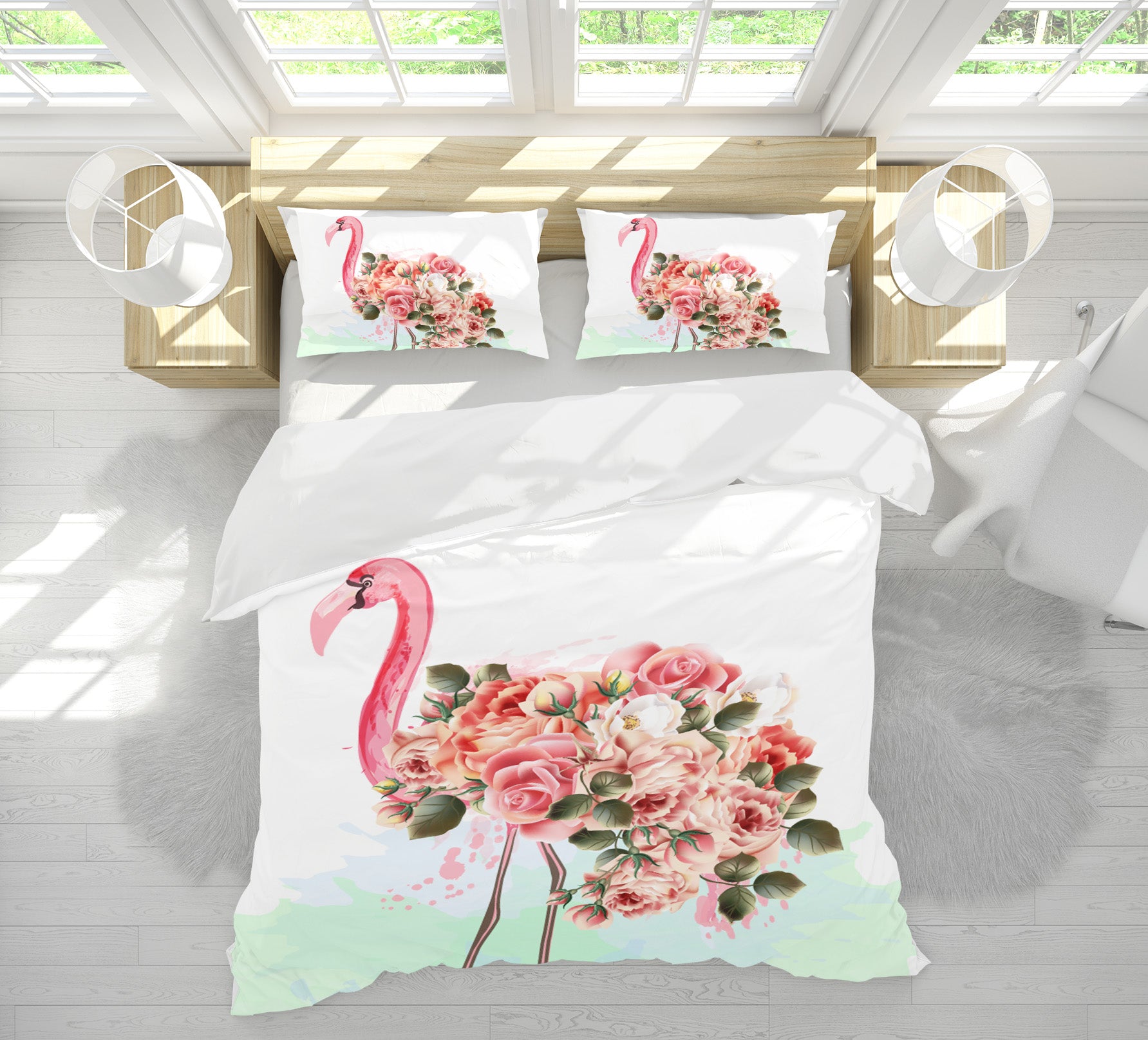 3D Flamingo Flower 15043 Bed Pillowcases Quilt