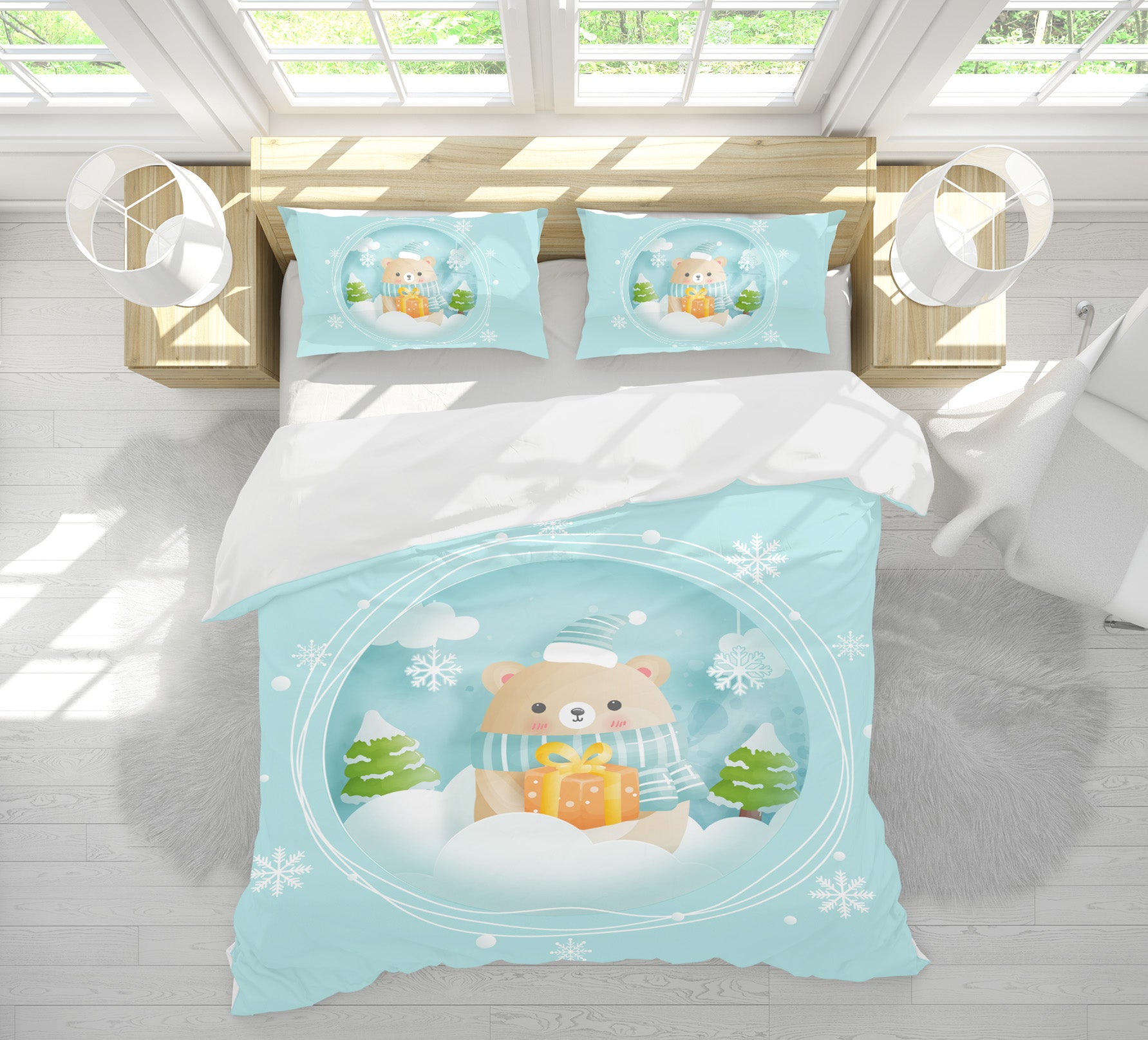 3D Snow Tree Bear 58238 Bed Pillowcases Quilt