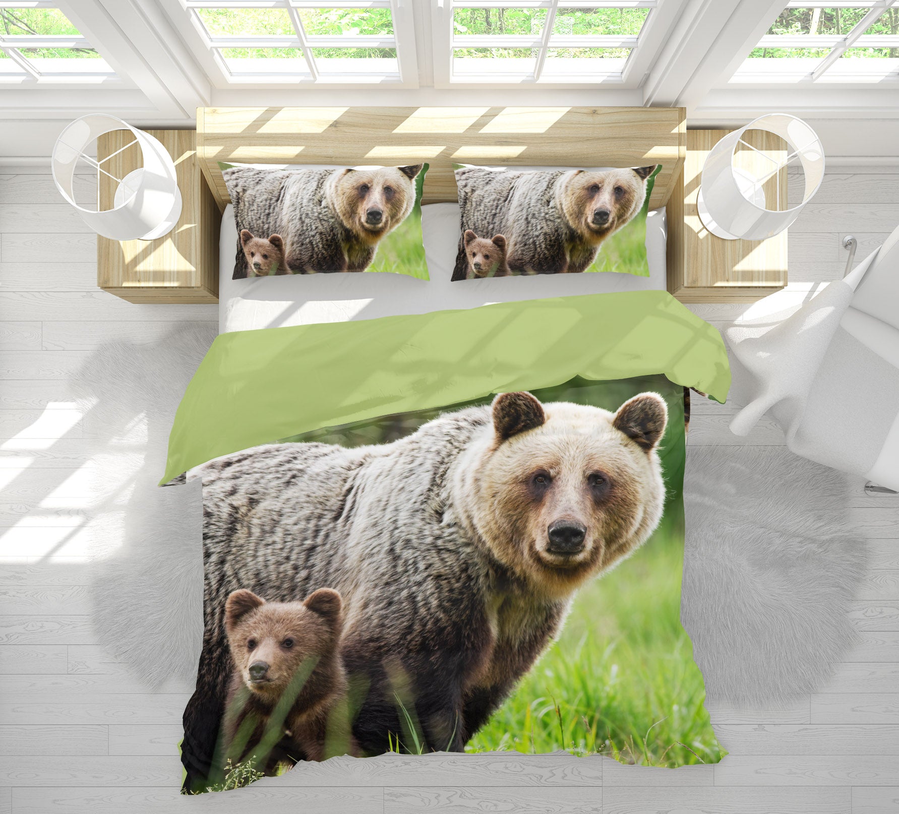 3D Big Small Bear 61074 Bed Pillowcases Quilt
