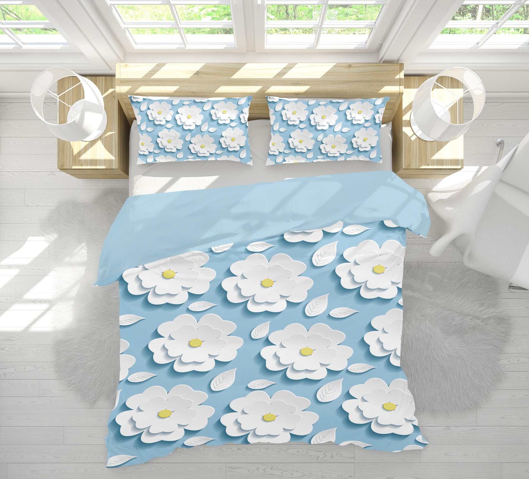 3D White Flower 13181 Bed Pillowcases Quilt