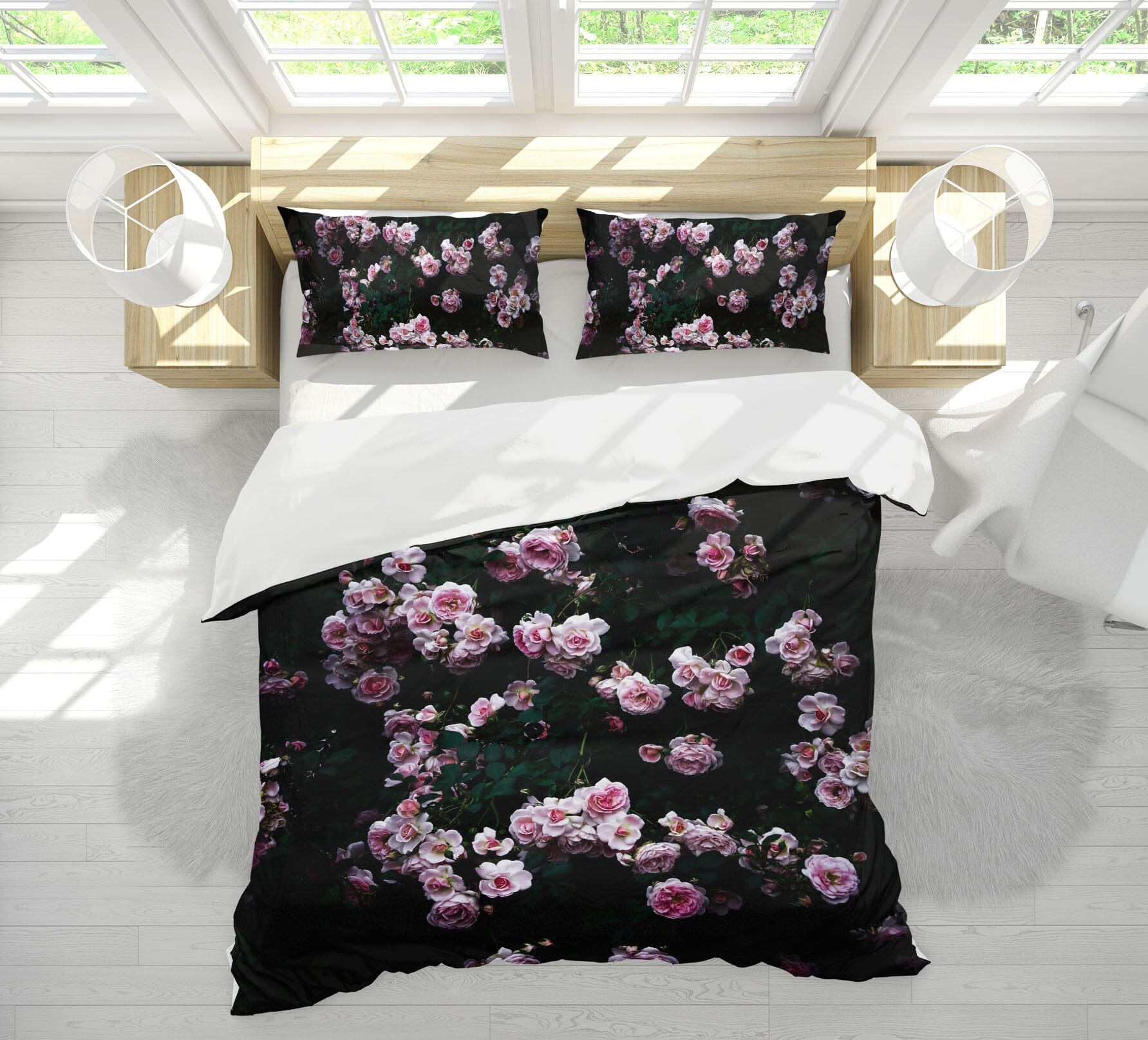 3D Pink Rose 2007 Noirblanc777 Bedding Bed Pillowcases Quilt Quiet Covers AJ Creativity Home 