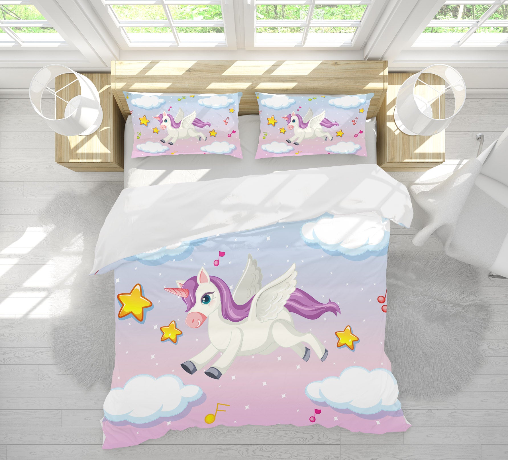 3D Unicorn Clouds Star 60213 Bed Pillowcases Quilt
