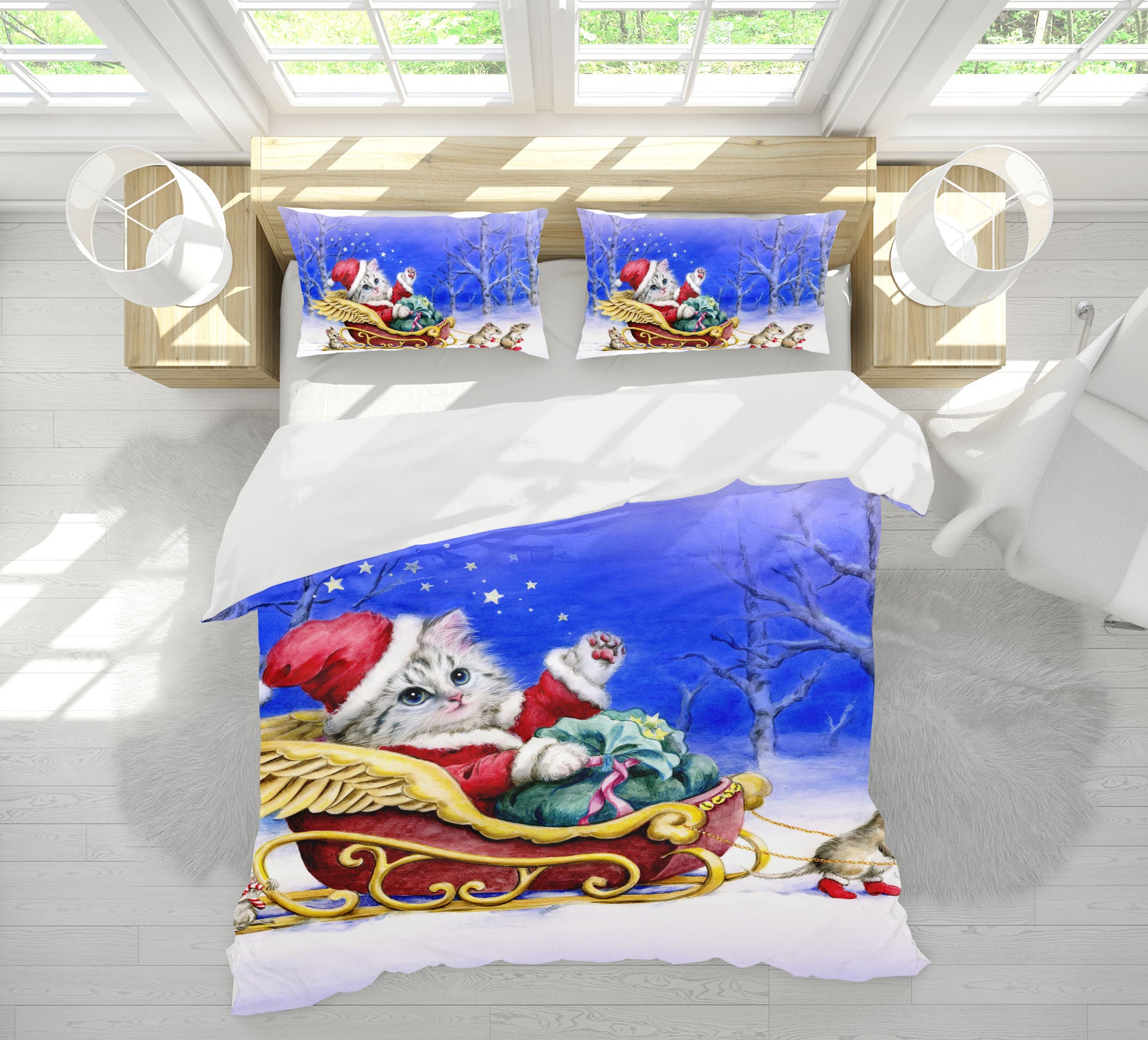 3D Christmas Cat Mouse 5959 Kayomi Harai Bedding Bed Pillowcases Quilt Cover Duvet Cover