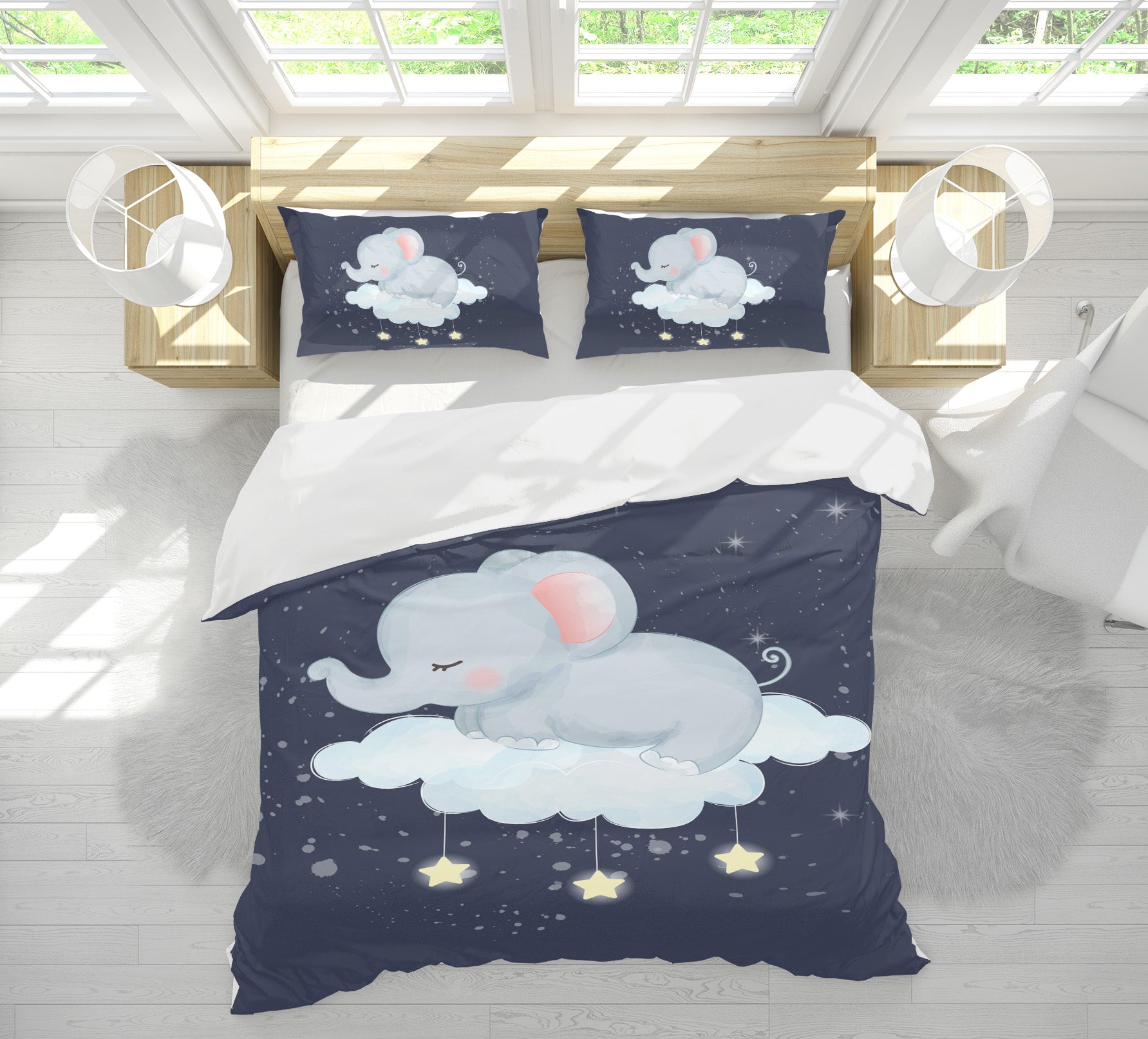 3D Elephant Clouds 59004 Bed Pillowcases Quilt